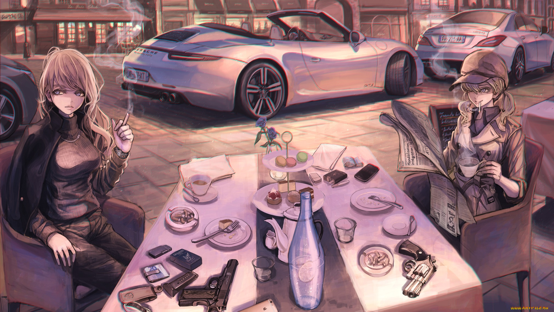 аниме, оружие, , техника, , технологии, взгляд, девушки, фон