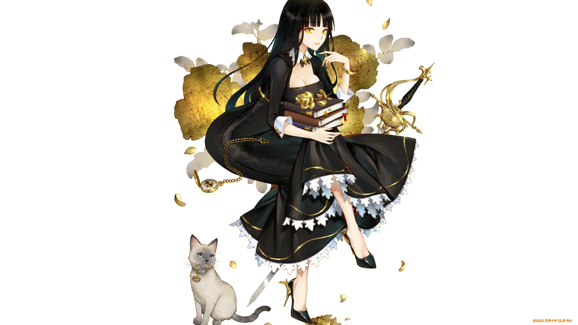 аниме, животные, , существа, девушка, кот