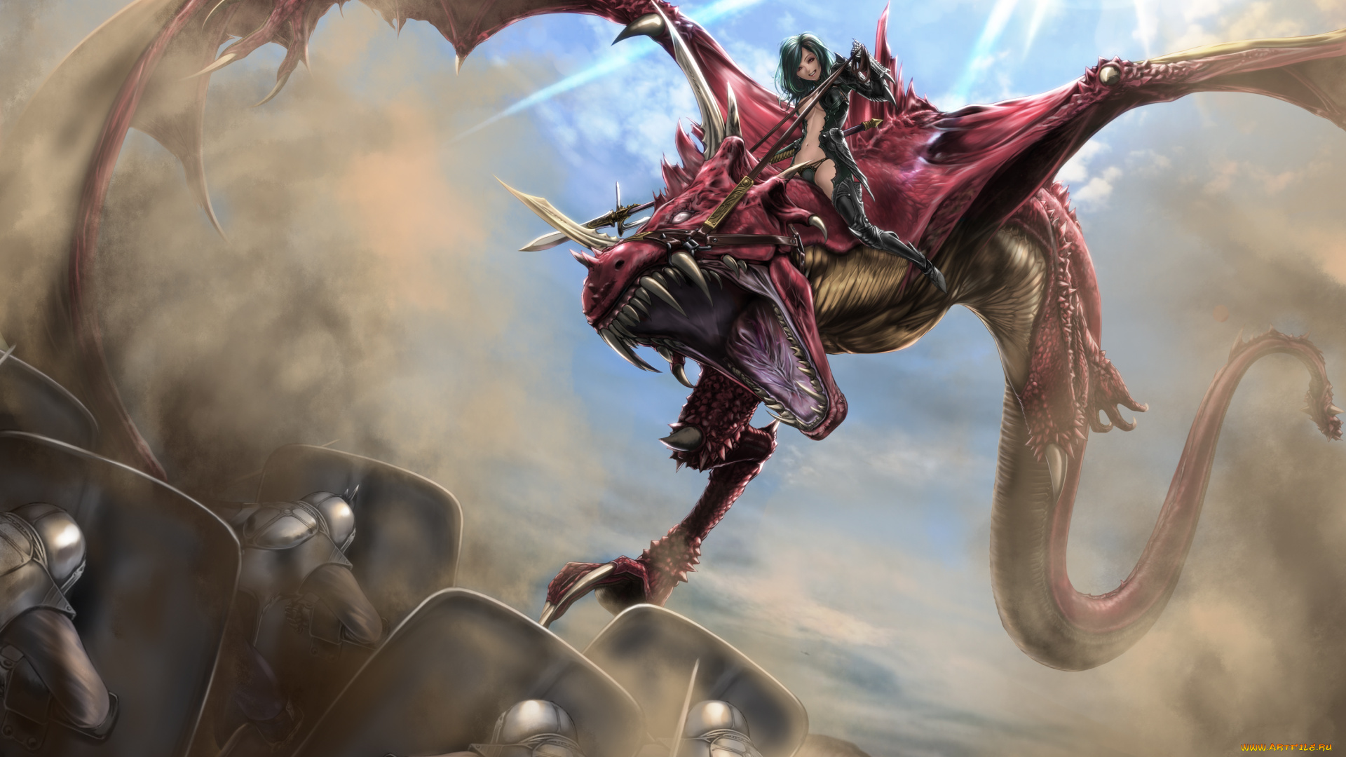 аниме, животные, , существа, воины, девушка, дракон