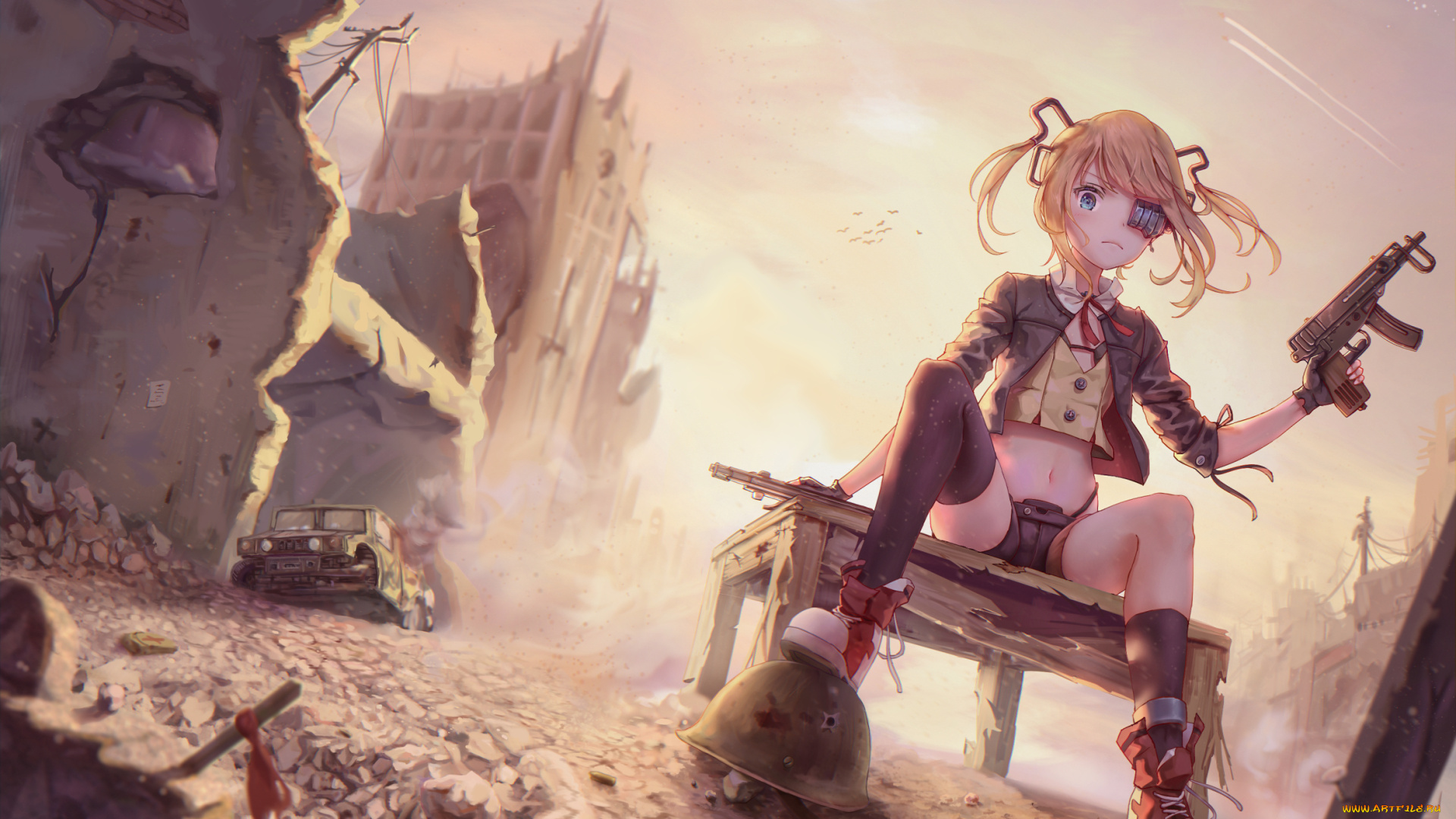 girls, frontline, аниме, оружие, , техника, , технологии, девочка, руины