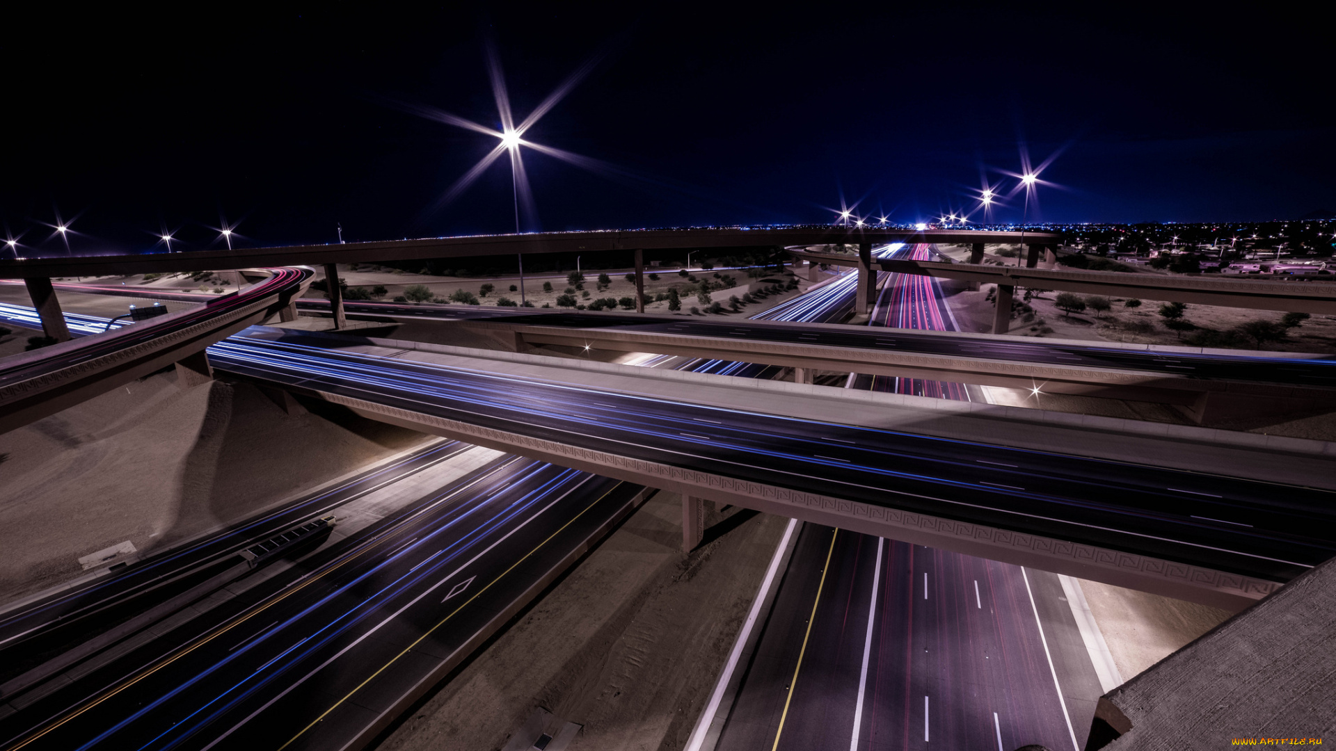 города, -, мосты, свет, дороги, огни, ночь