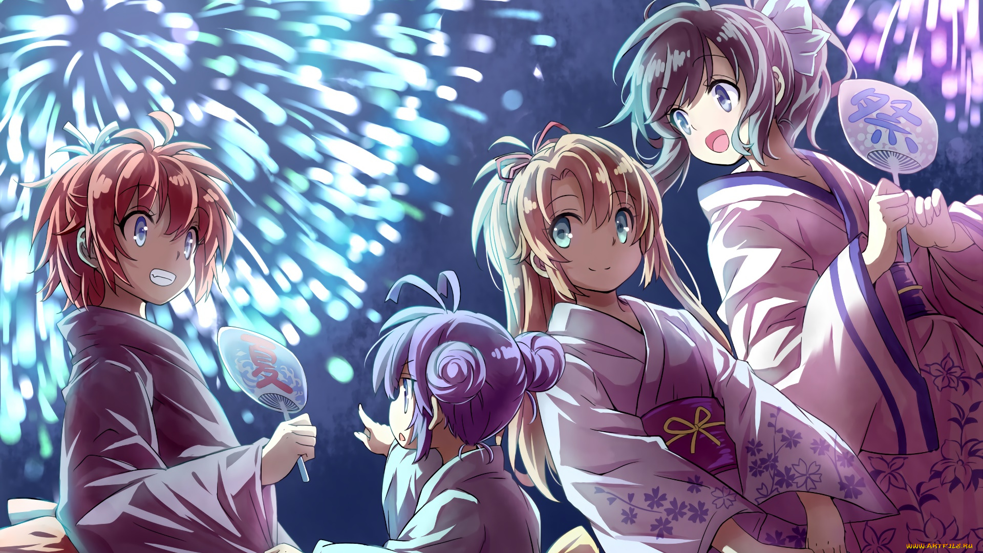 non, non, biyori, аниме, фон, взгляд, девушки