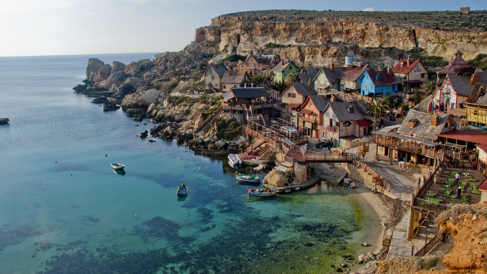 popeye, village, , malta, города, -, пейзажи, побережье