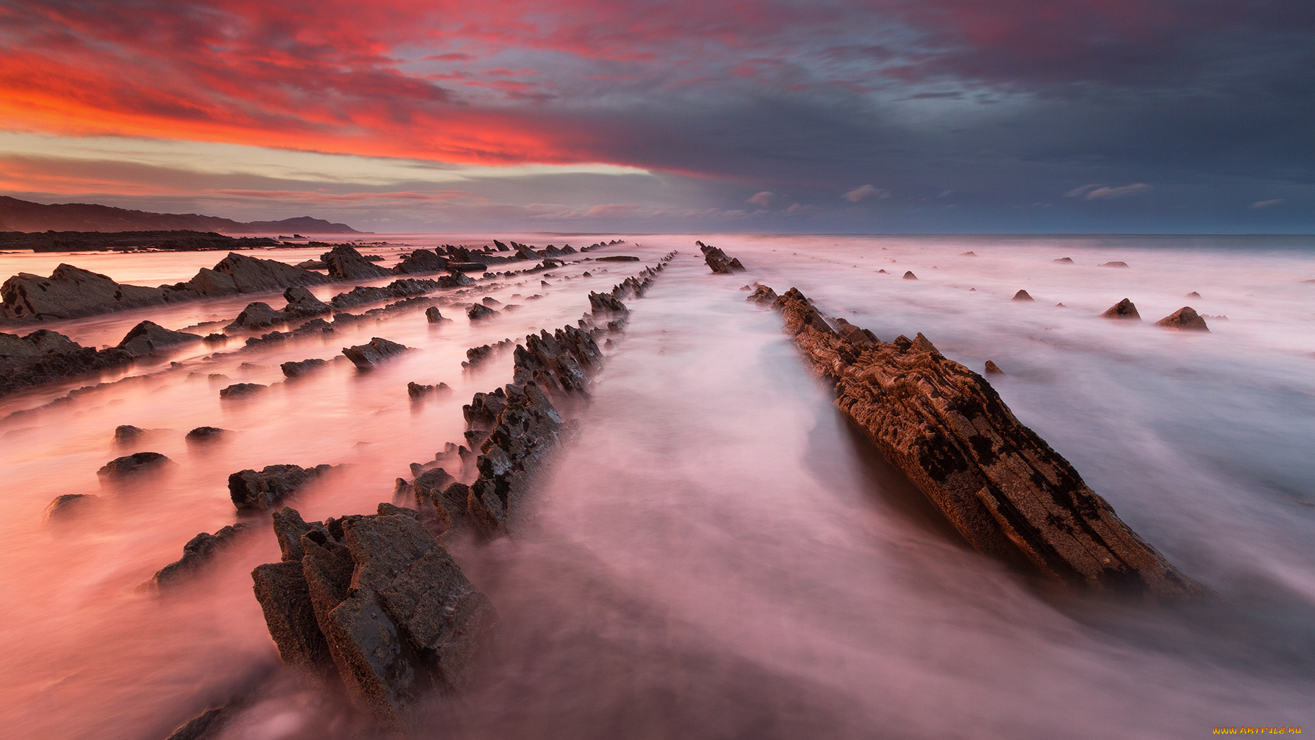 природа, побережье, испания, камни, скалы, хребты, море, выдержка