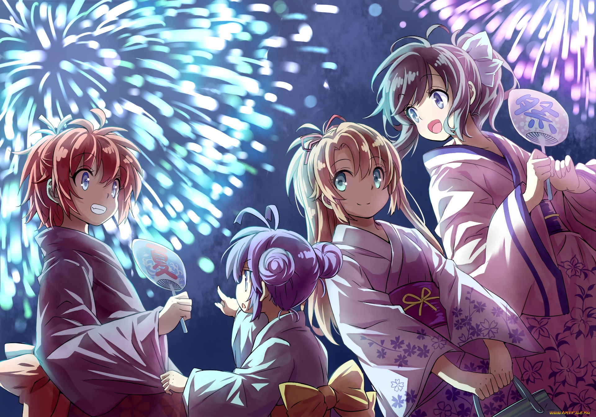 non, non, biyori, аниме, фон, взгляд, девушки