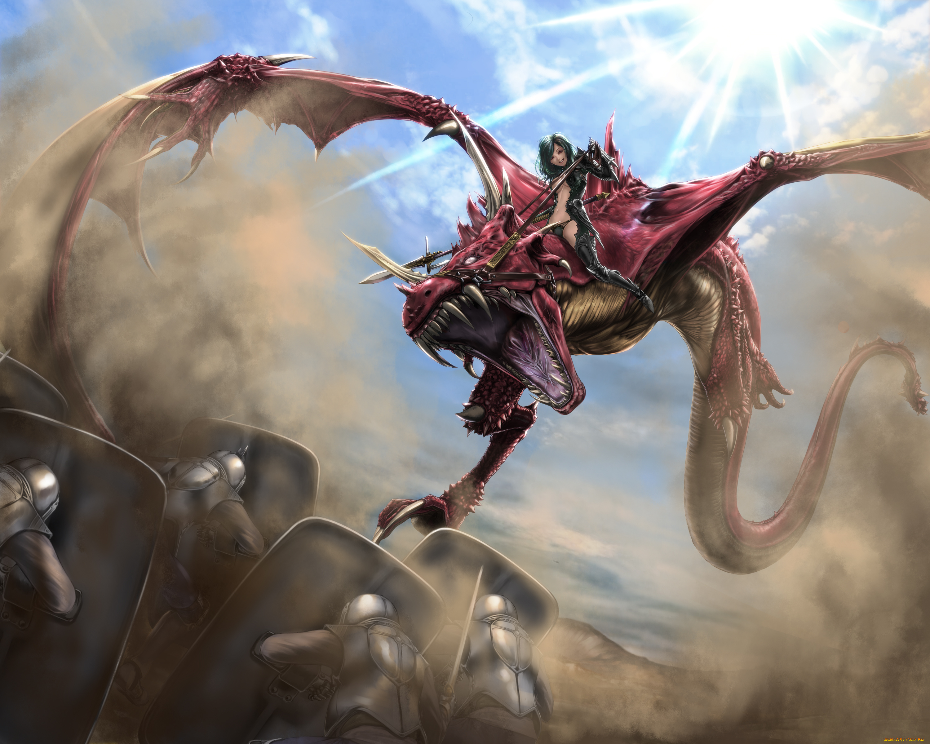 аниме, животные, , существа, воины, девушка, дракон