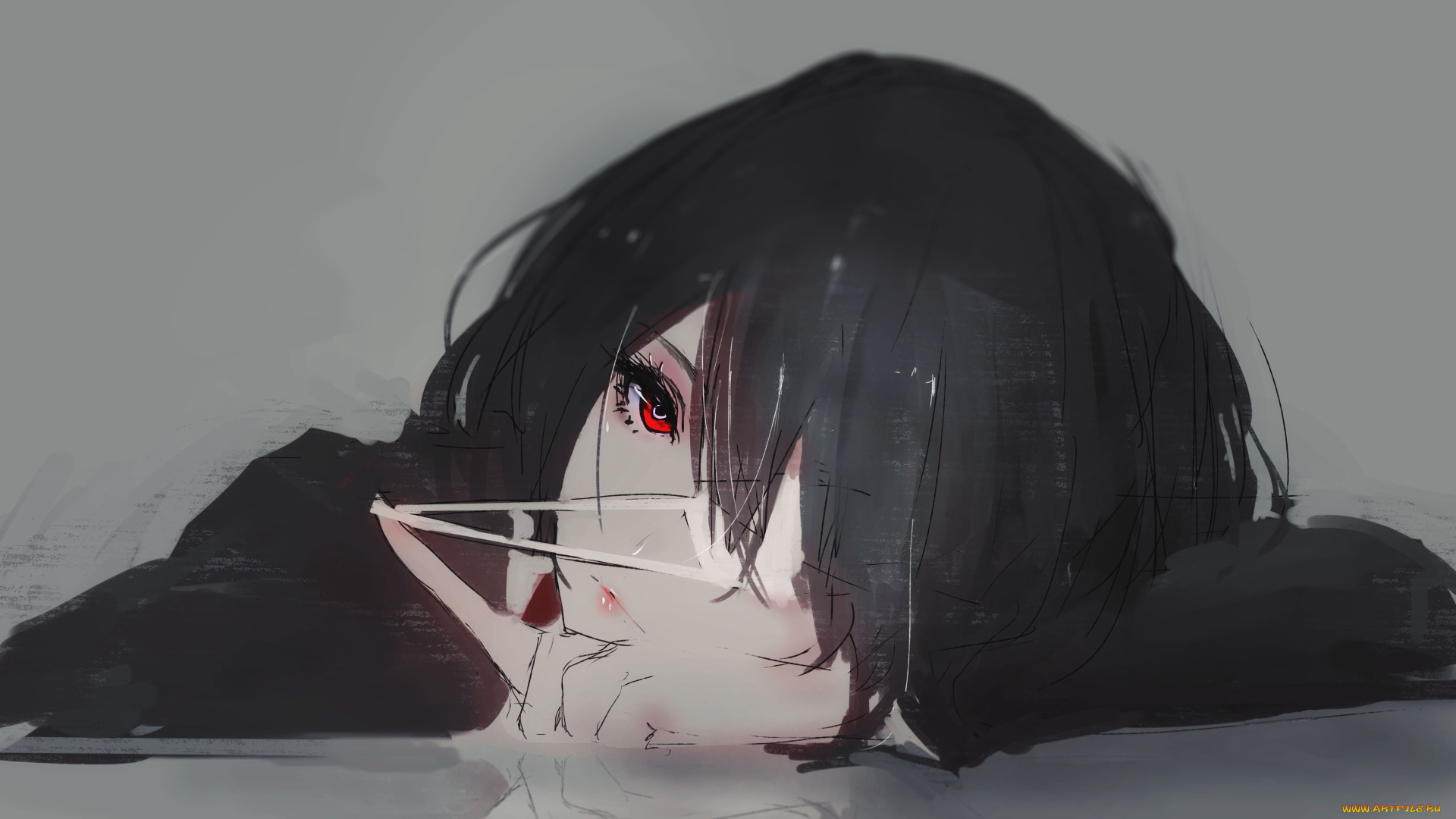аниме, another, дипрессия, иная, серый, фон, скука, повязка, на, глаз, misaki, mei, одиночество, красные, глаза