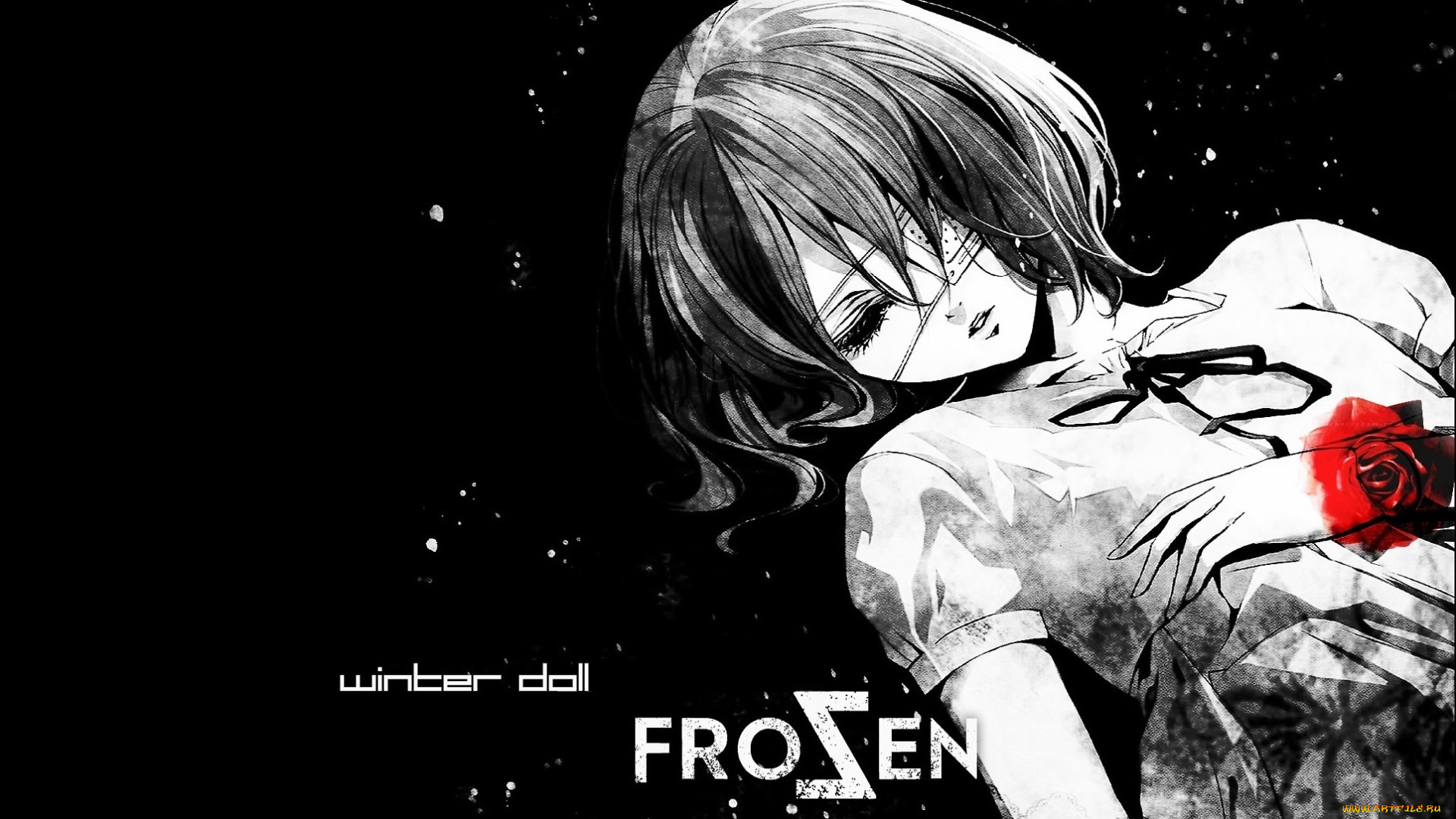 аниме, another, заморозка, пятна, кровь, winter, doll, misaki, mei, одиночество, темнота, иная, повязка, на, глаз