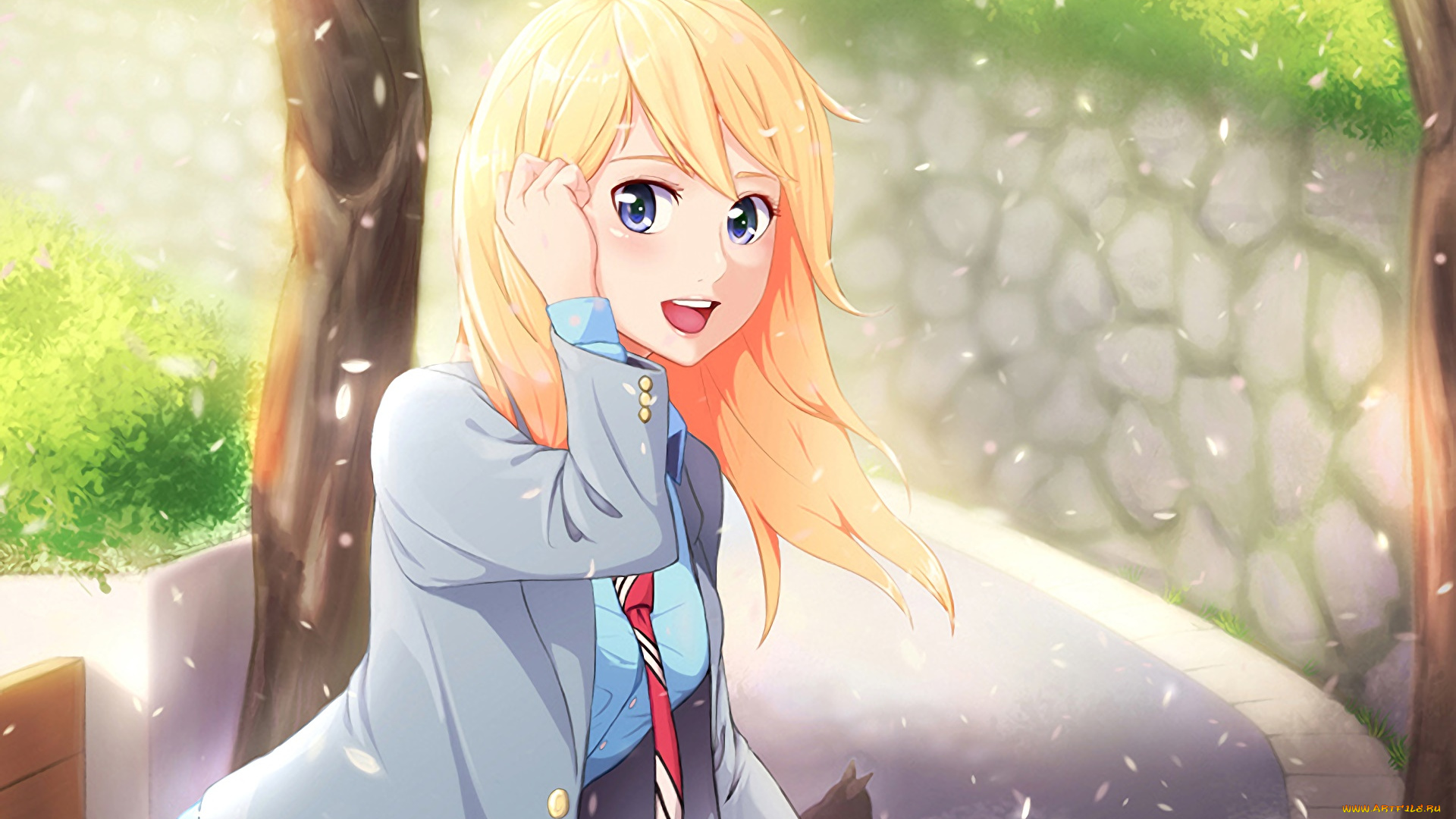 аниме, shigatsu, wa, kimi, no, uso, девушка, взгляд, фон