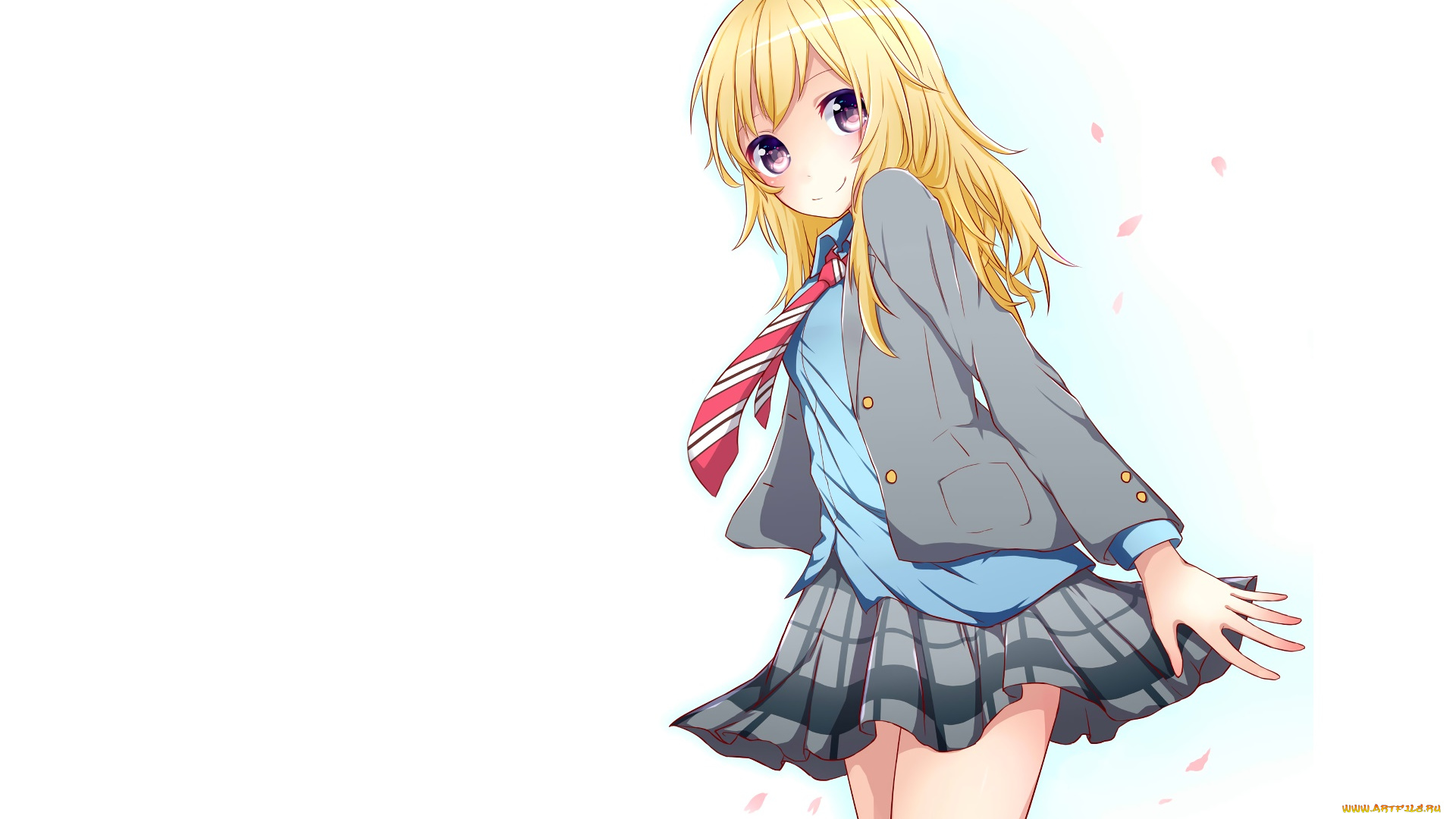 аниме, shigatsu, wa, kimi, no, uso, девушка, взгляд, фон