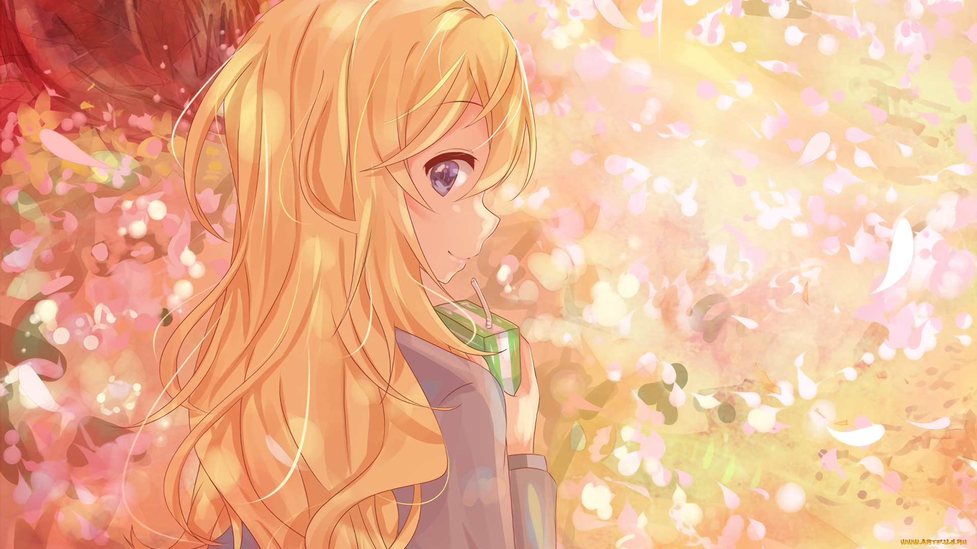 аниме, shigatsu, wa, kimi, no, uso, девушка, взгляд, фон