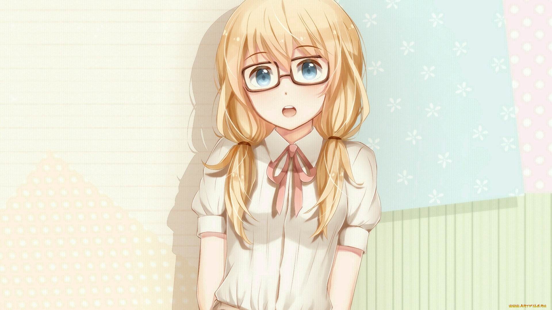 аниме, shigatsu, wa, kimi, no, uso, девушка, взгляд, фон