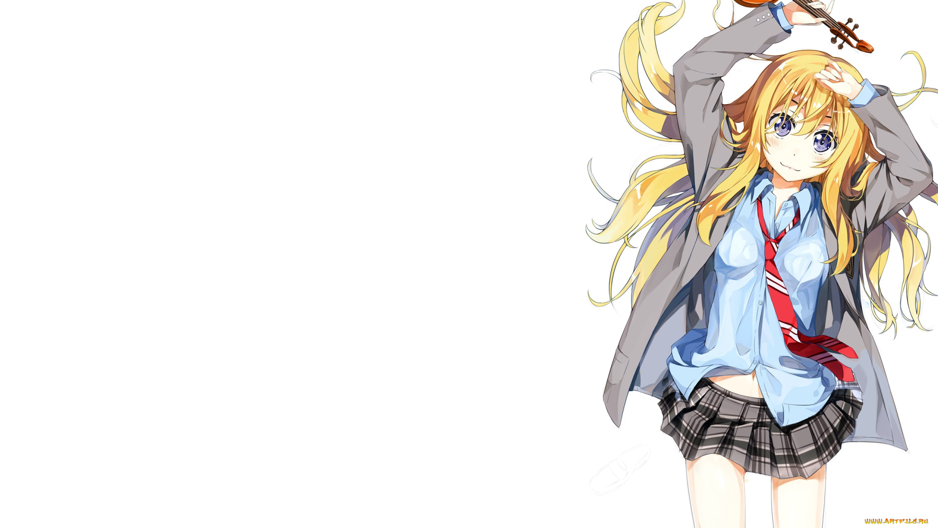 аниме, shigatsu, wa, kimi, no, uso, девушка, взгляд, фон