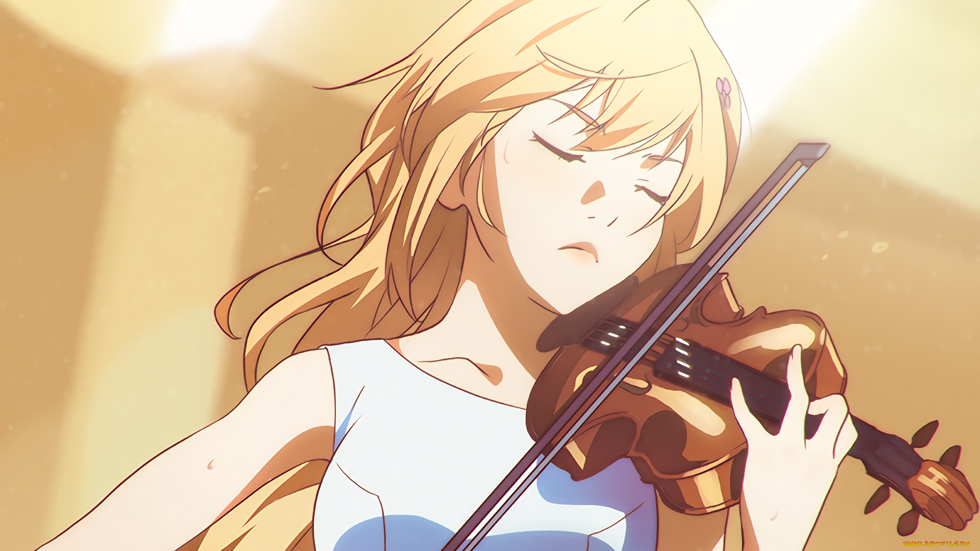 аниме, shigatsu, wa, kimi, no, uso, девушка, взгляд, фон