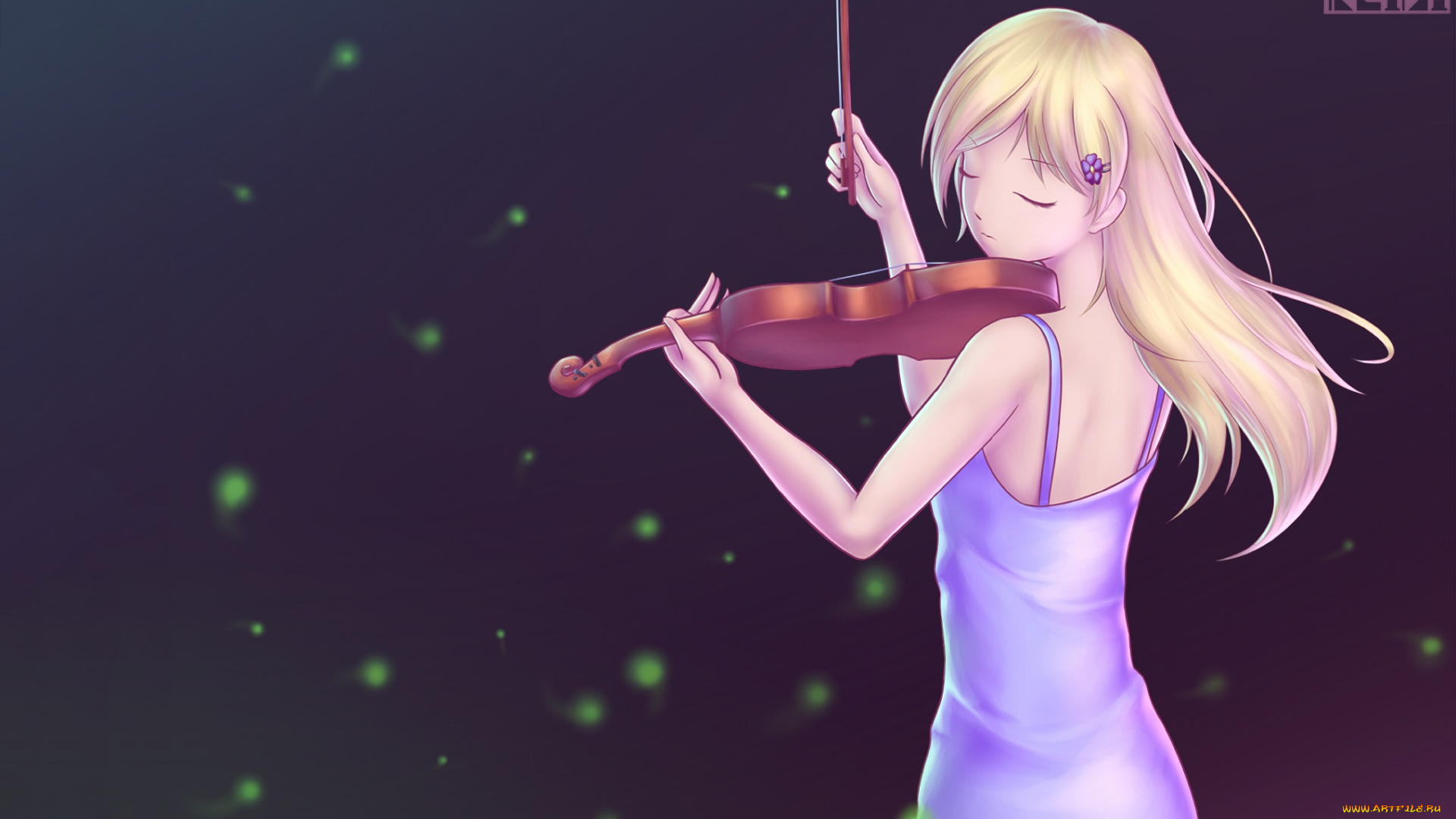 аниме, shigatsu, wa, kimi, no, uso, девушка, взгляд, фон