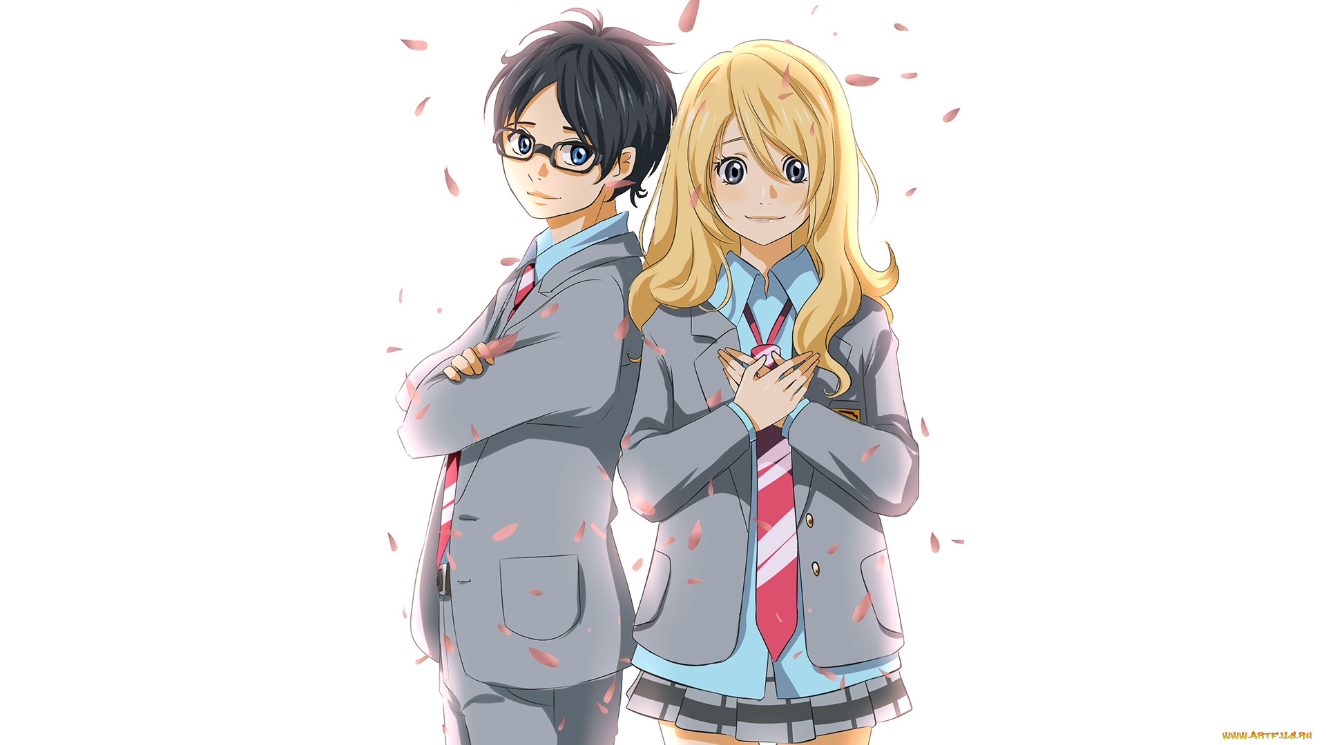 аниме, shigatsu, wa, kimi, no, uso, девушка, взгляд, фон