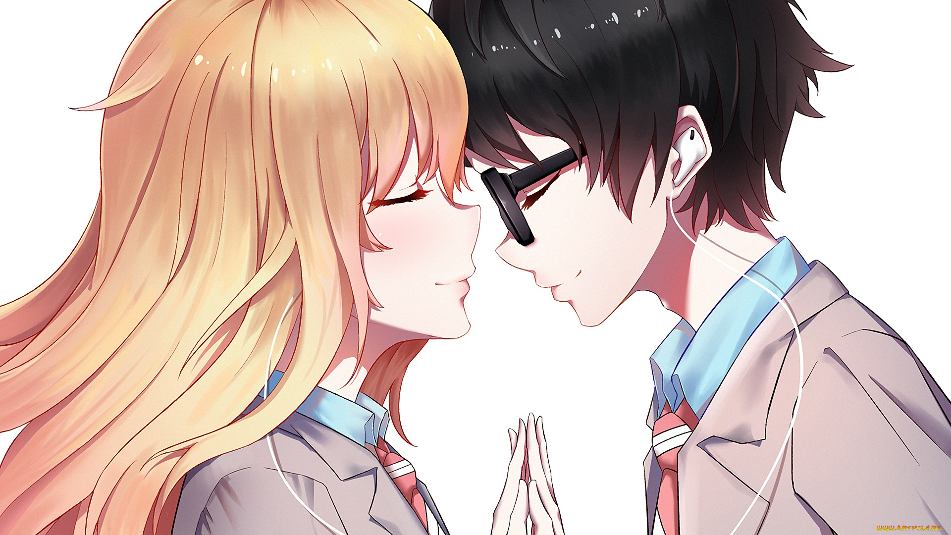 аниме, shigatsu, wa, kimi, no, uso, девушка, взгляд, фон