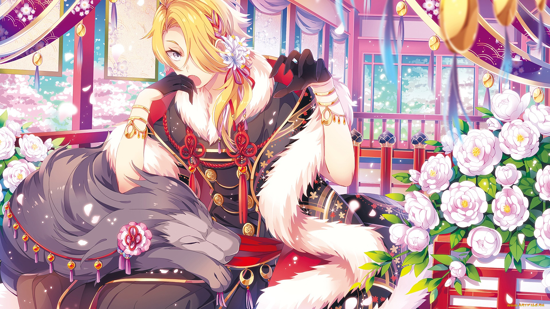 аниме, touken, ranbu, фон, взгляд, девушка