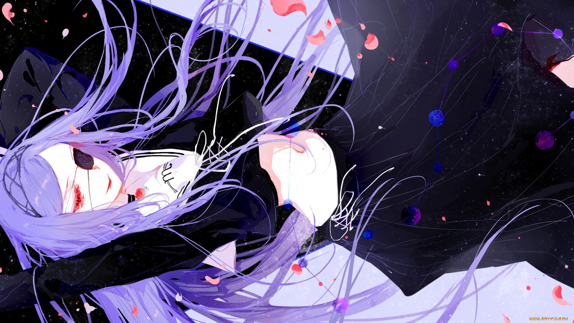 аниме, unknown, , другое, падение, демон, красные, глаза