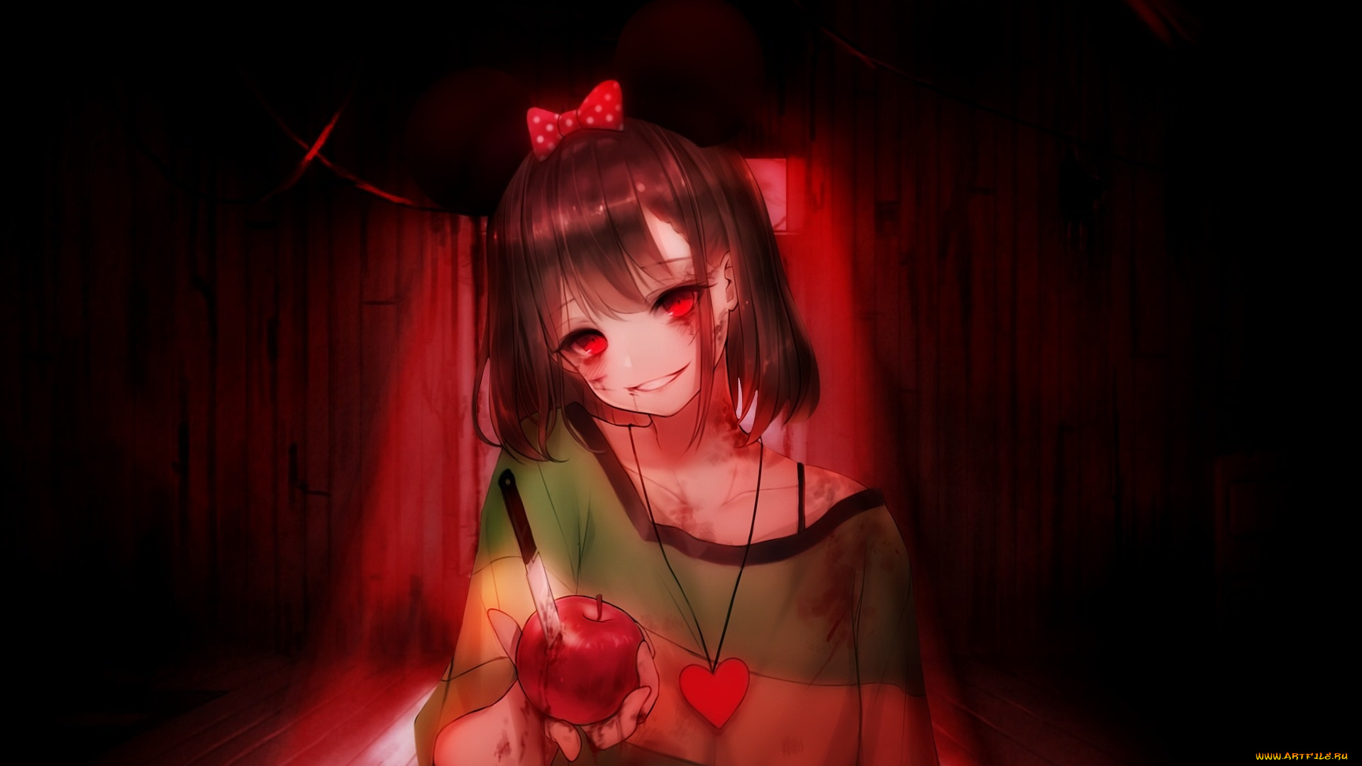 аниме, unknown, , другое, пятна, кровь, undertale, красные, глаза, game, адская, ухмылка, подвал, chara, безумие, нож