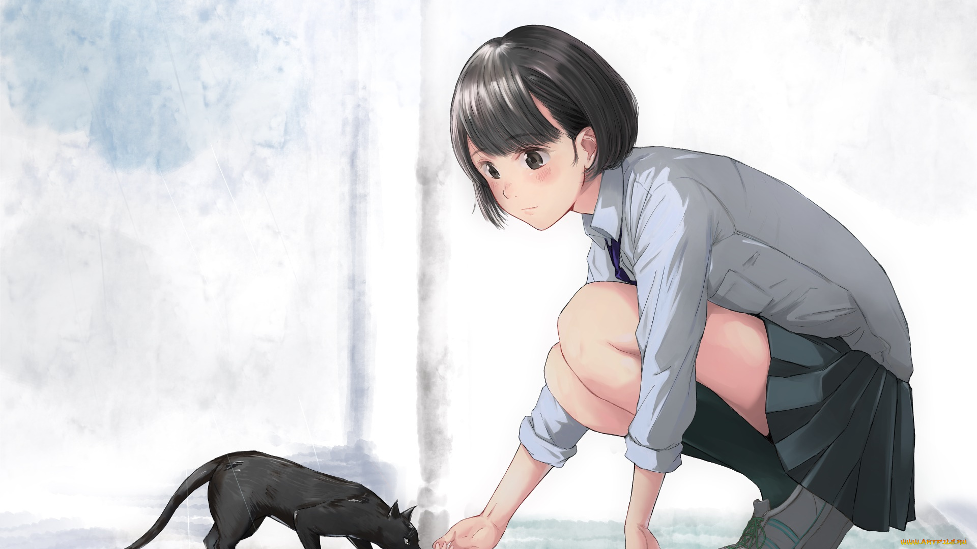 аниме, животные, , существа, фон, взгляд, девушка