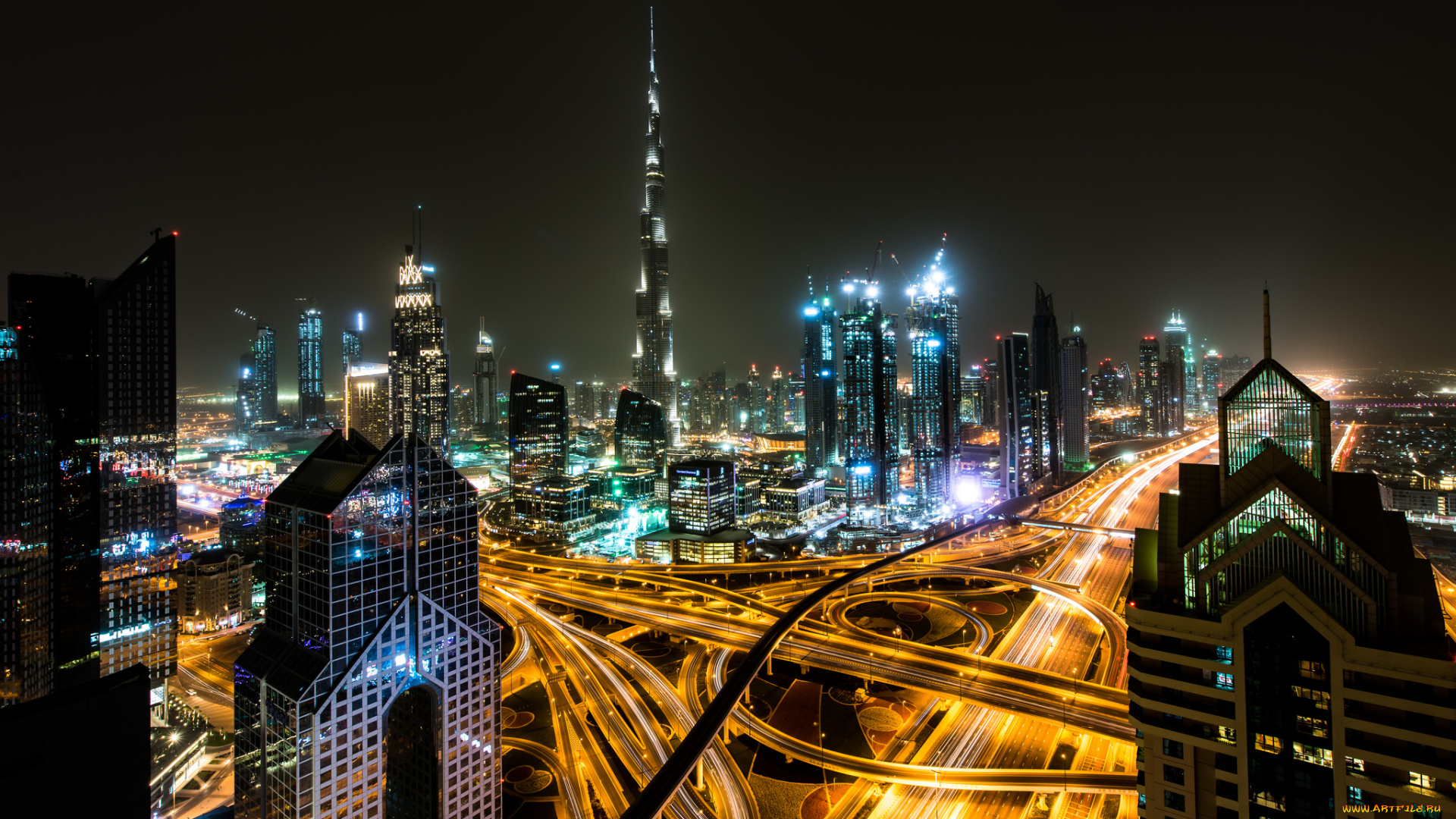 burj, khalifa, города, дубай, , оаэ, ночь, огни