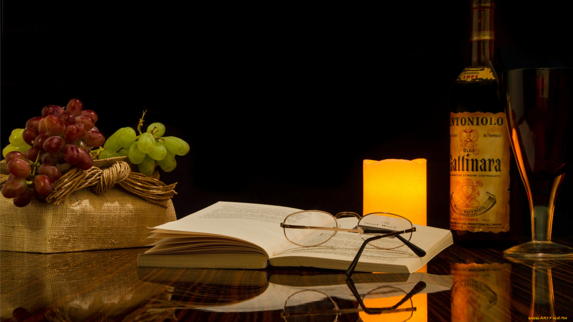 еда, натюрморт, фрукты, книга, вино