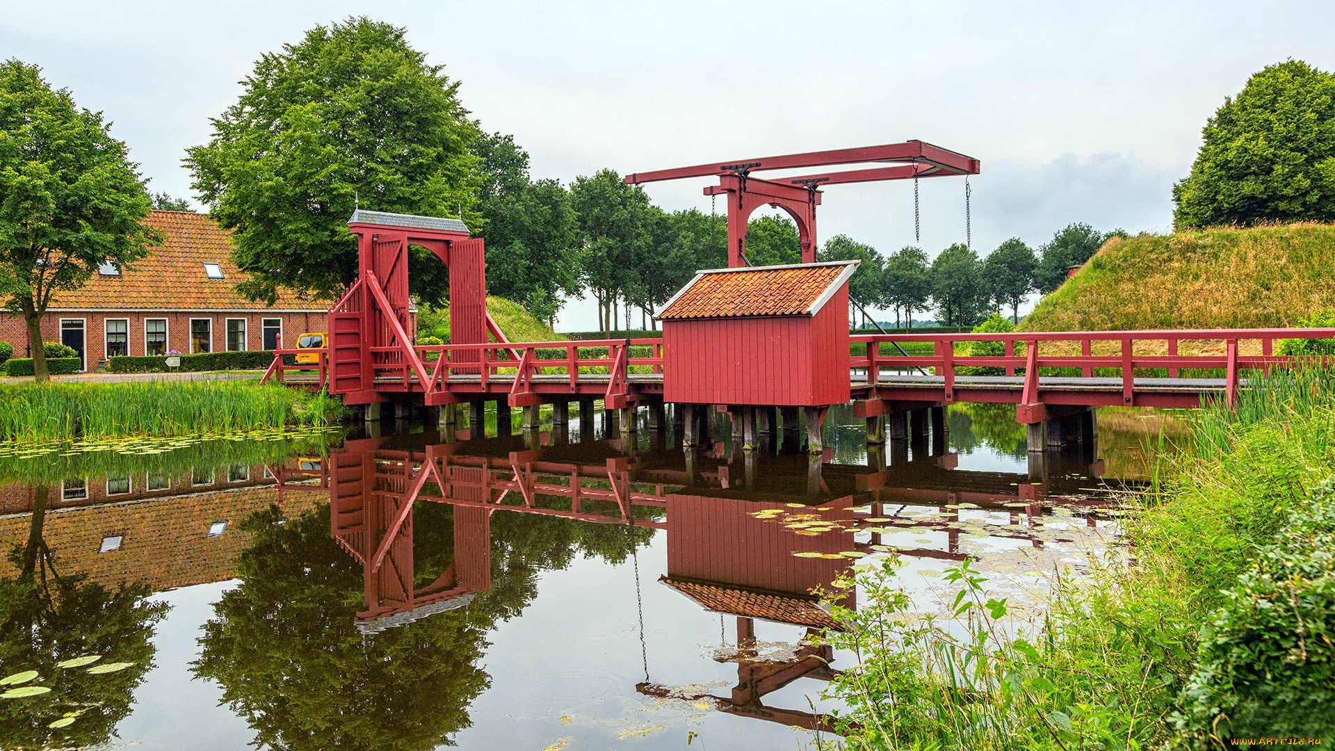города, -, мосты, зелень, мост, отражение, река