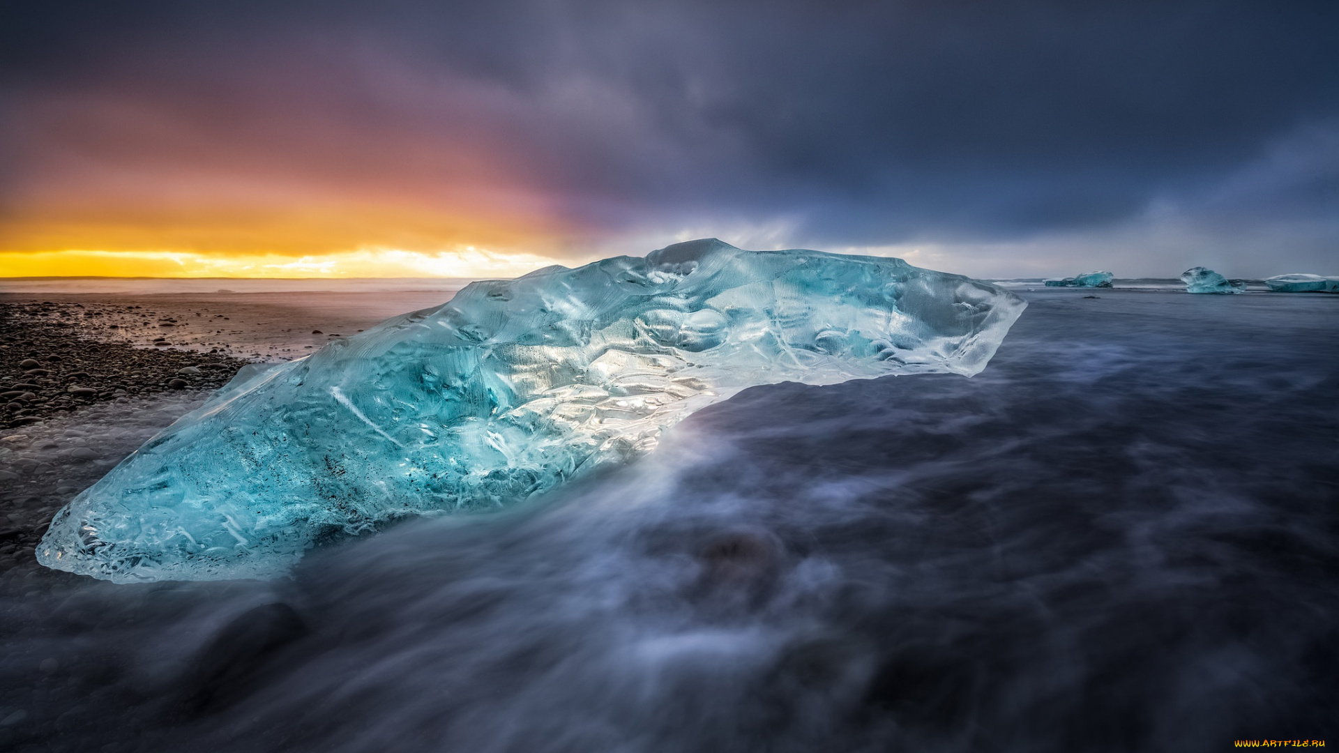 природа, побережье, исландия, лёд, берег, пляж, море