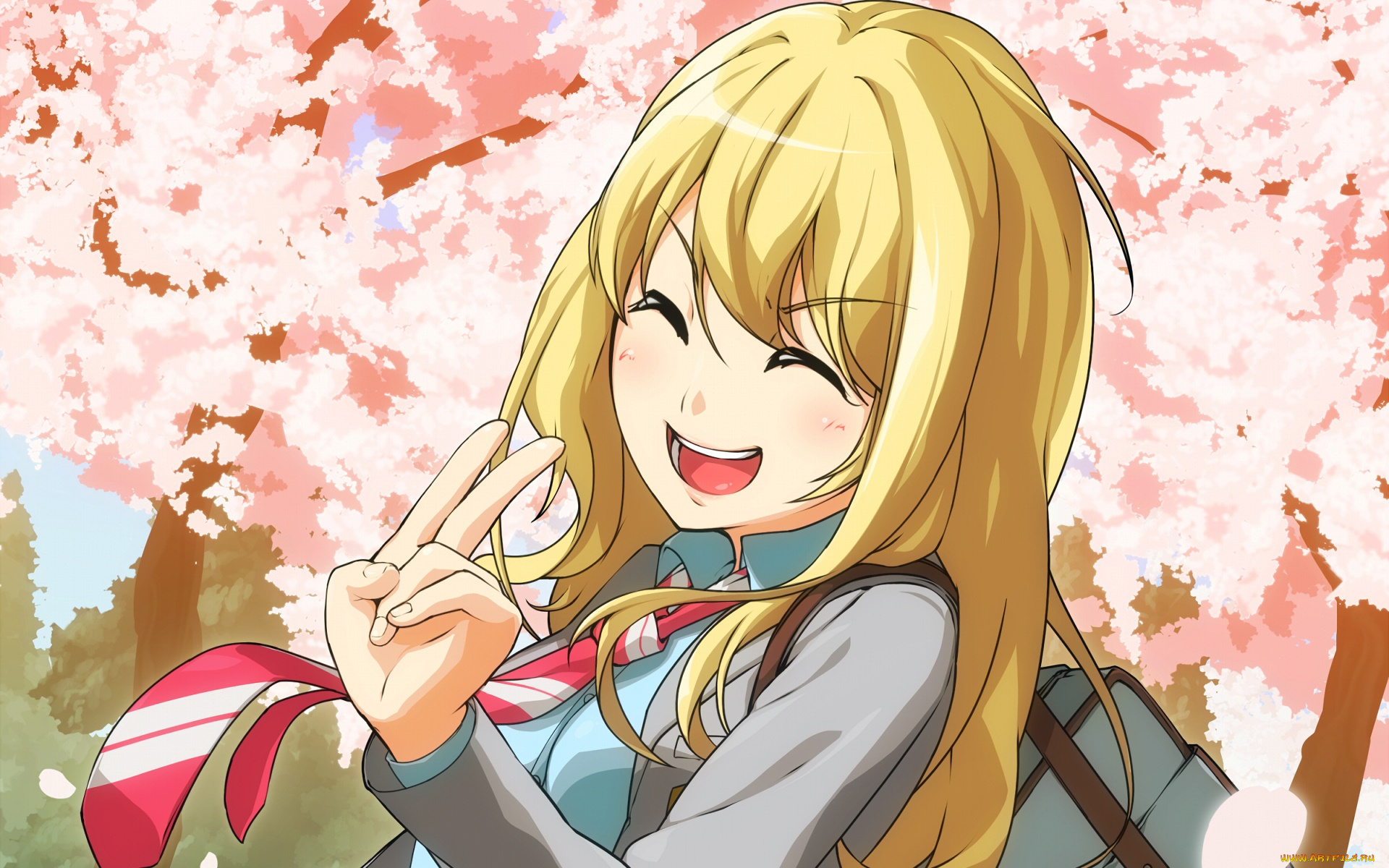 аниме, shigatsu, wa, kimi, no, uso, девушка, взгляд, фон