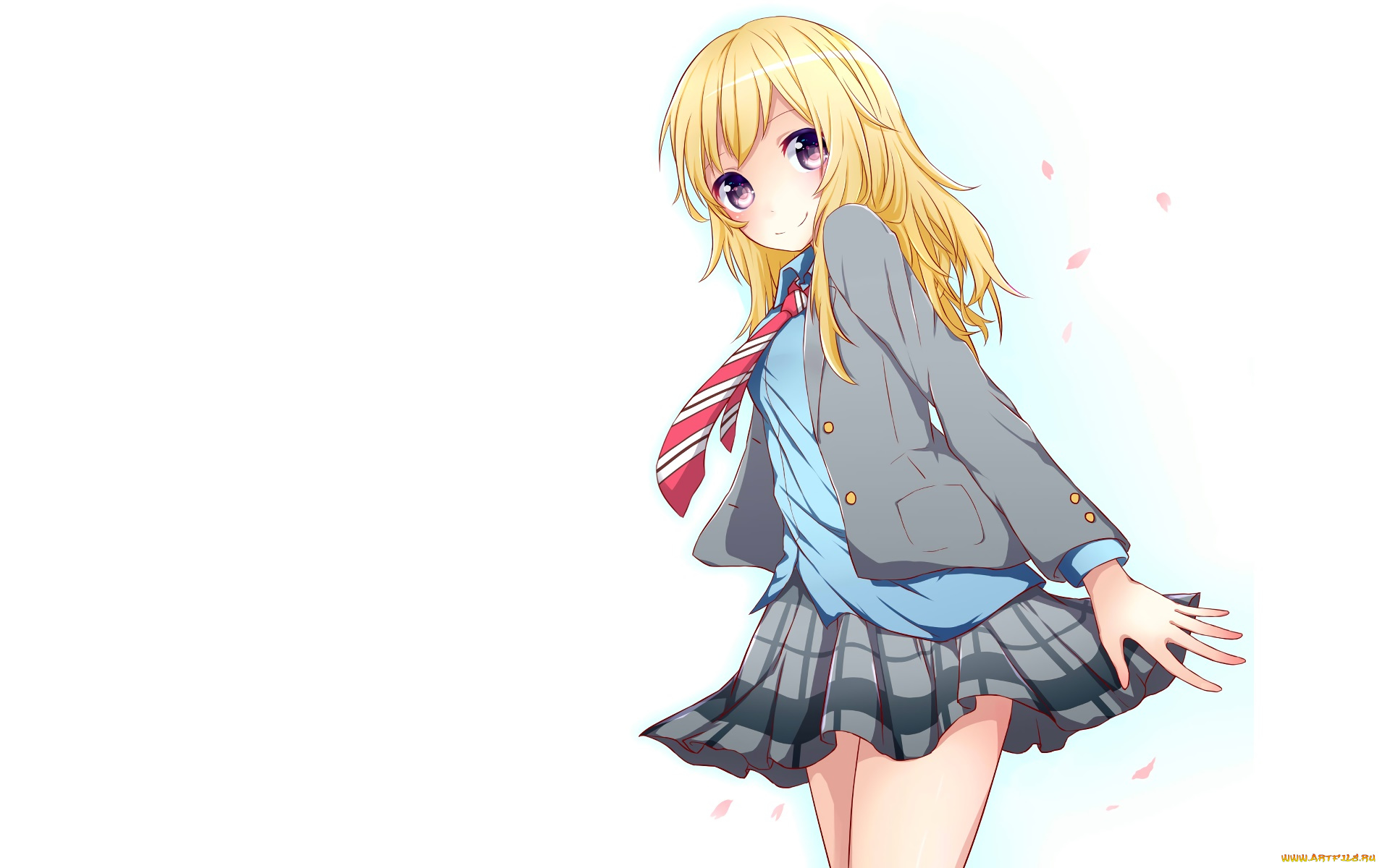 аниме, shigatsu, wa, kimi, no, uso, девушка, взгляд, фон