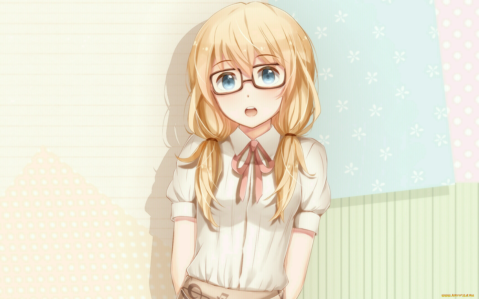 аниме, shigatsu, wa, kimi, no, uso, девушка, взгляд, фон