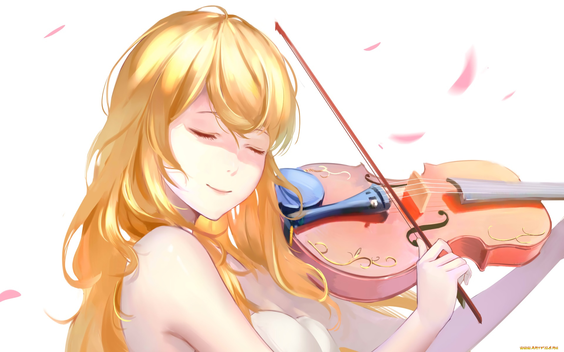 аниме, shigatsu, wa, kimi, no, uso, девушка, взгляд, фон