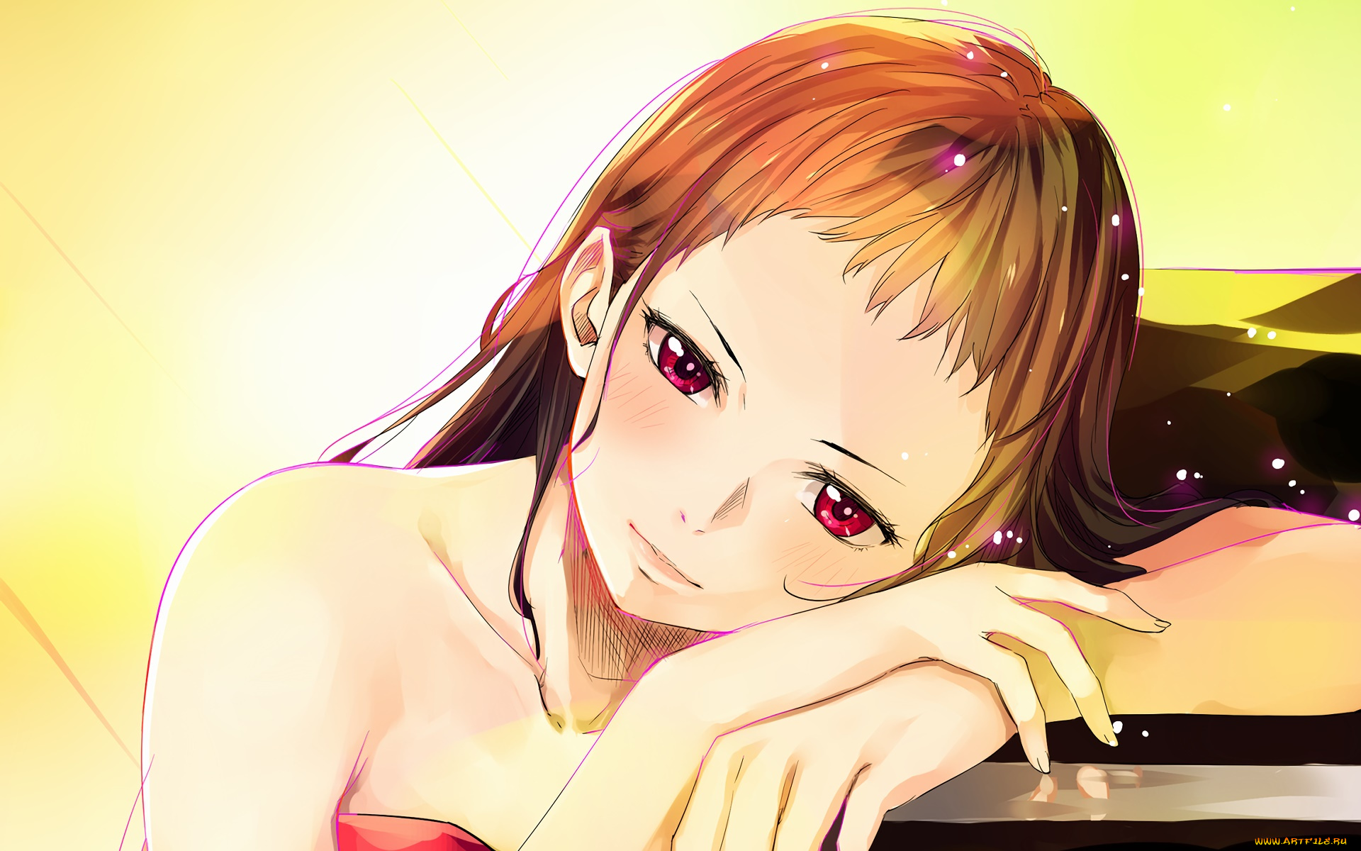 аниме, shigatsu, wa, kimi, no, uso, девушка, взгляд, фон