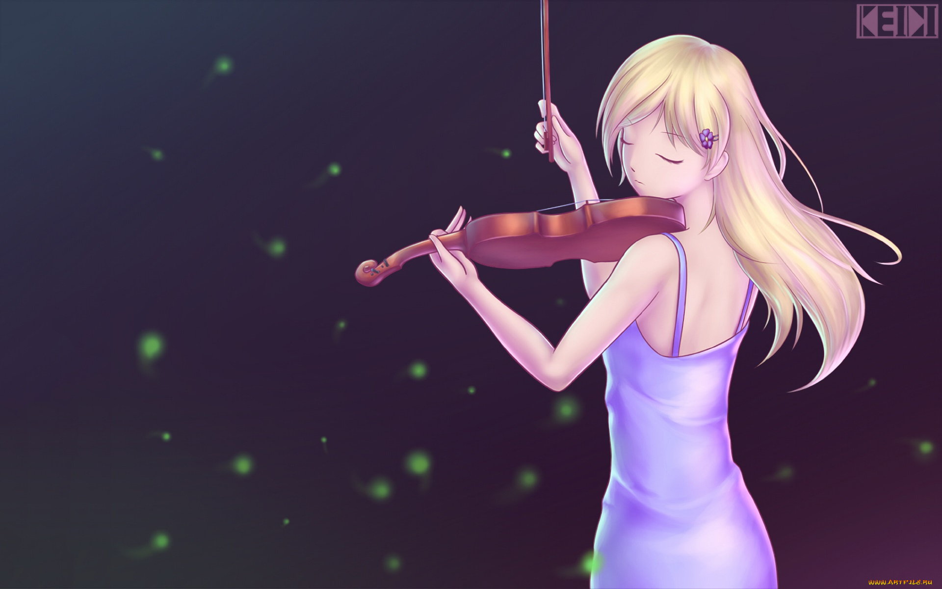 аниме, shigatsu, wa, kimi, no, uso, девушка, взгляд, фон