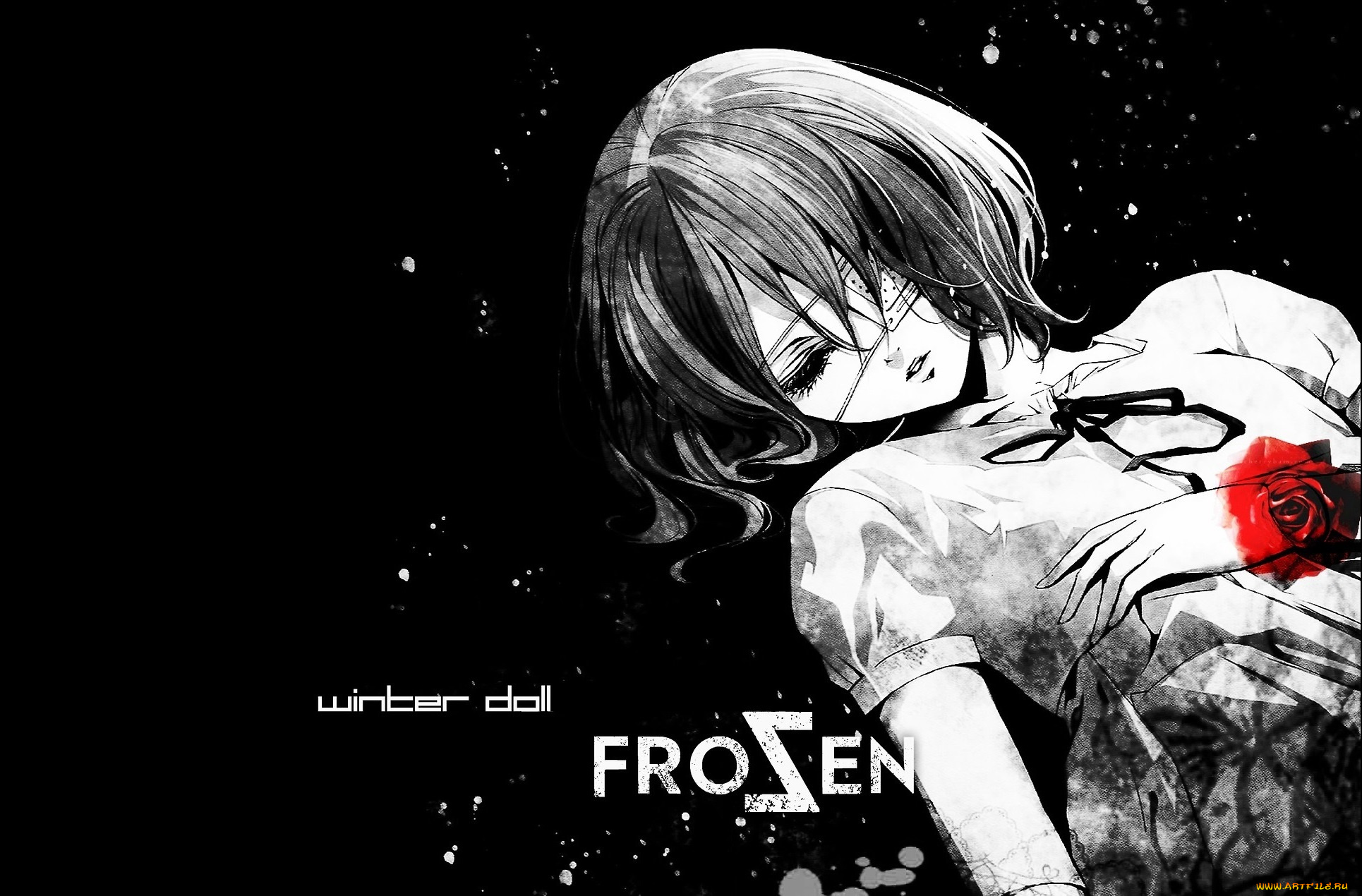 аниме, another, заморозка, пятна, кровь, winter, doll, misaki, mei, одиночество, темнота, иная, повязка, на, глаз