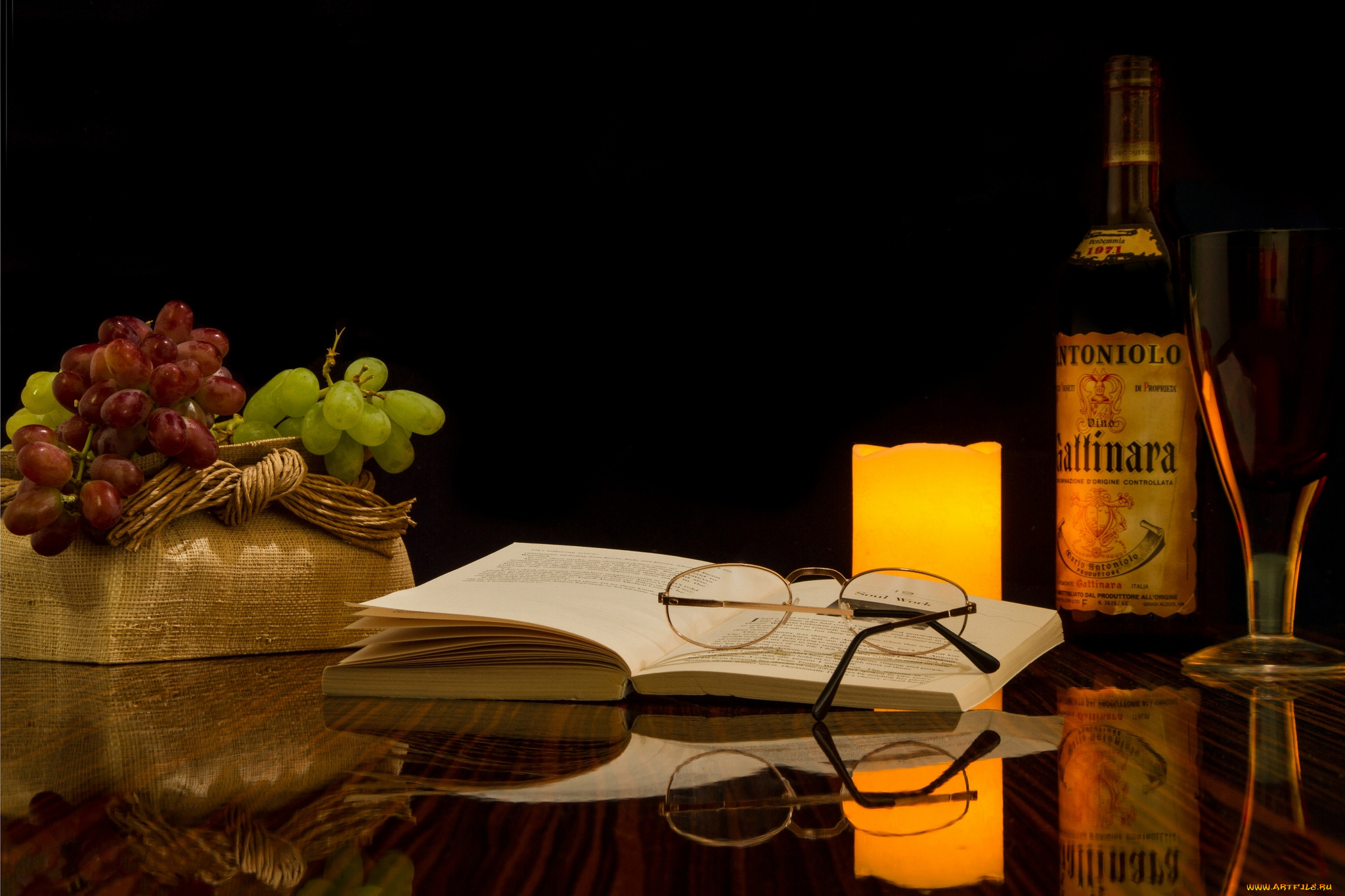 еда, натюрморт, фрукты, книга, вино