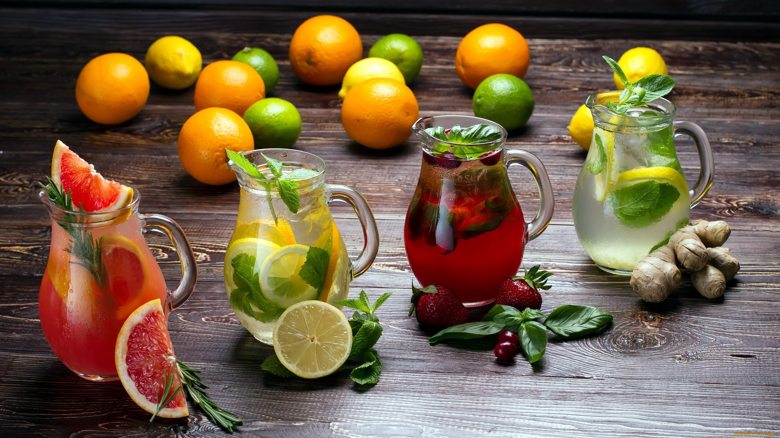 еда, напитки, цитрусы, клубника, имбирь, мята, базилик