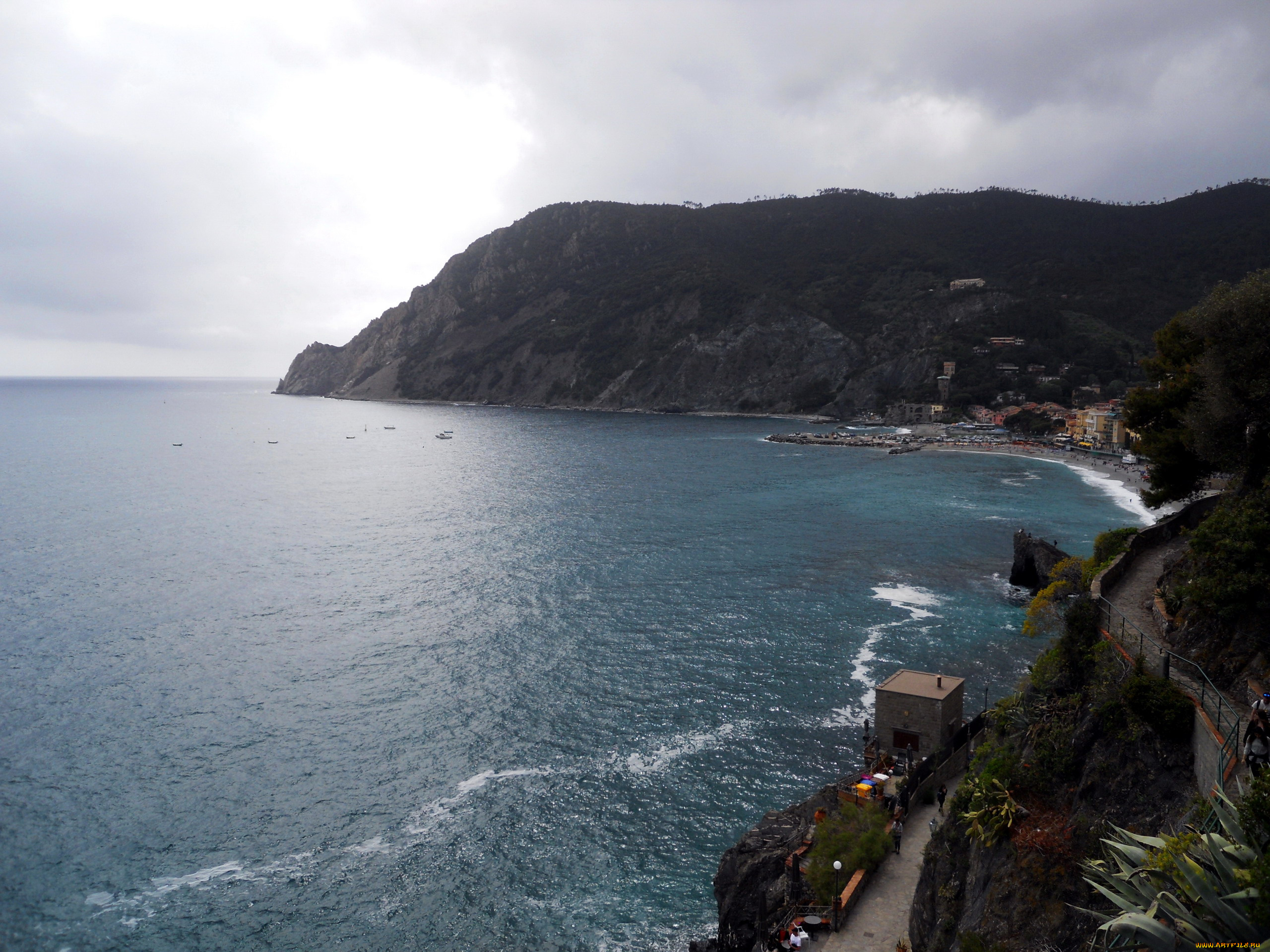 природа, побережье, залив, горы