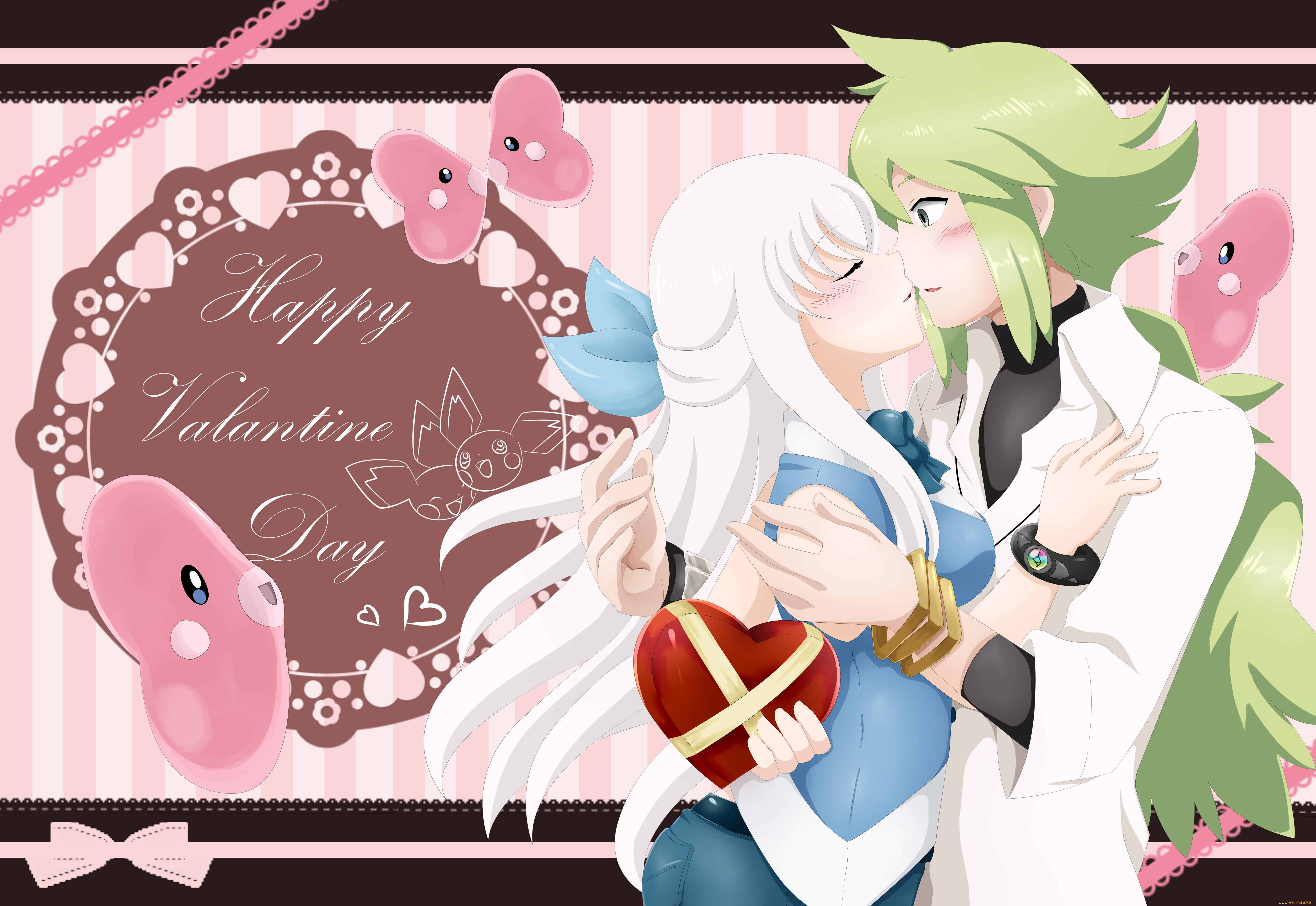 аниме, день, святого, валентина, девушка, фон, взгляд