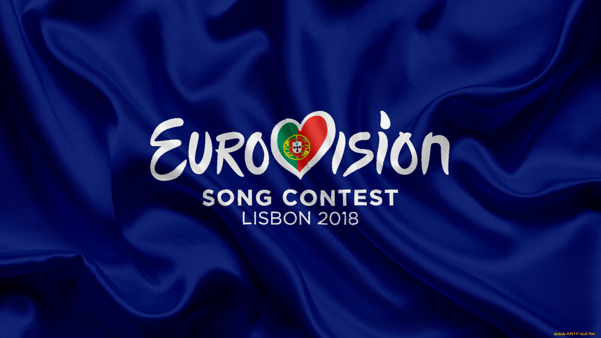 музыка, евровидение, синий, конкурс, надпись, ткань, лиссабон, логотип