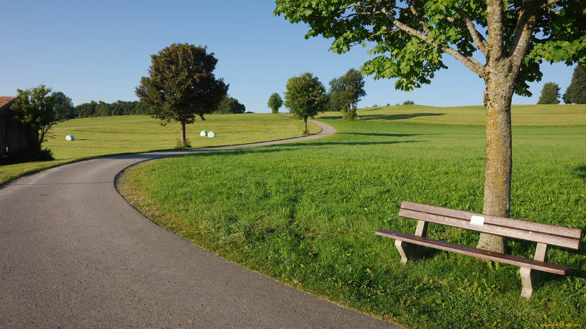 природа, дороги, дорога, лавочка, деревья