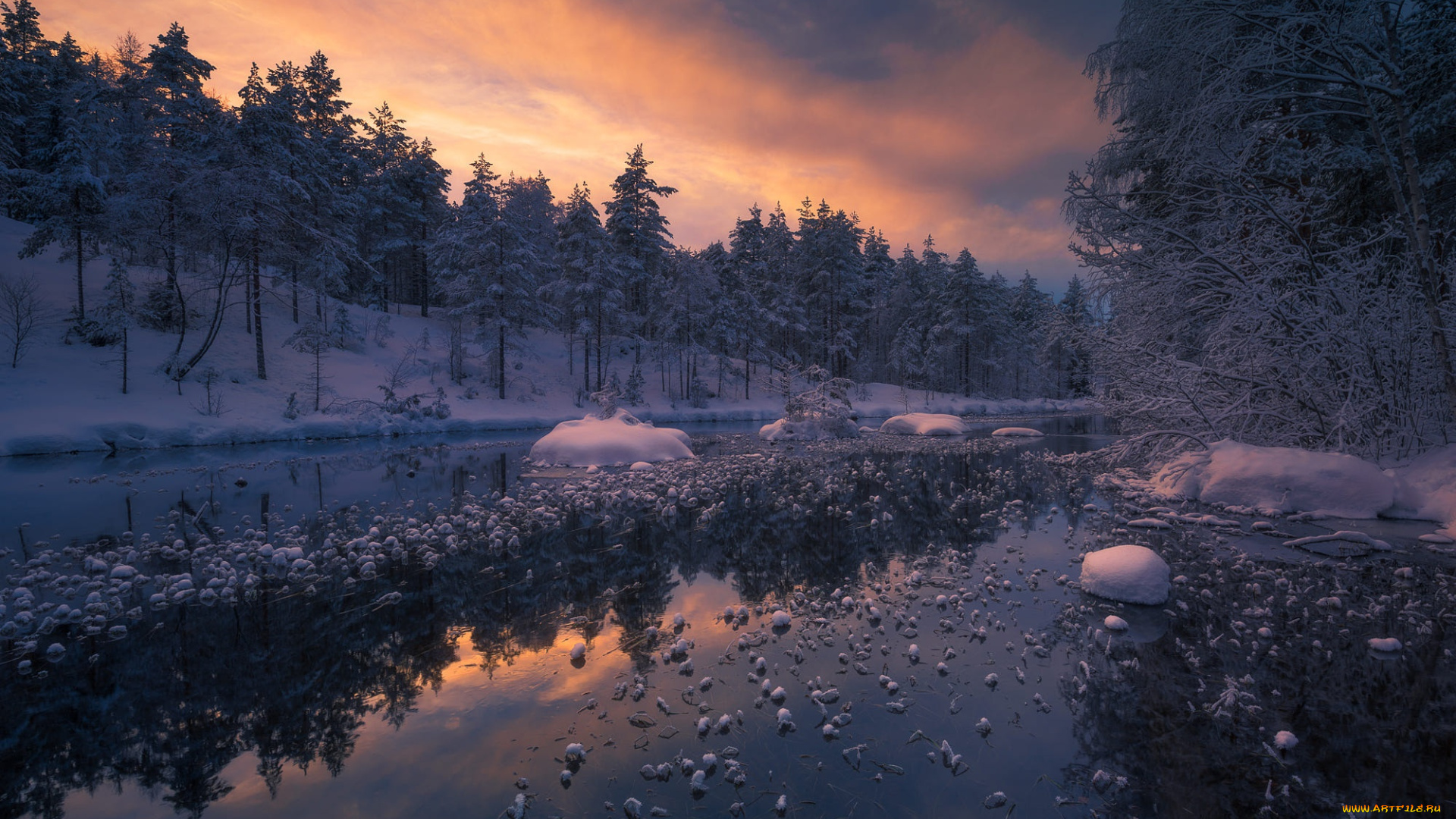 природа, реки, озера, ole, henrik, skjelstad, норвегия, зима, река, лес, ringerike