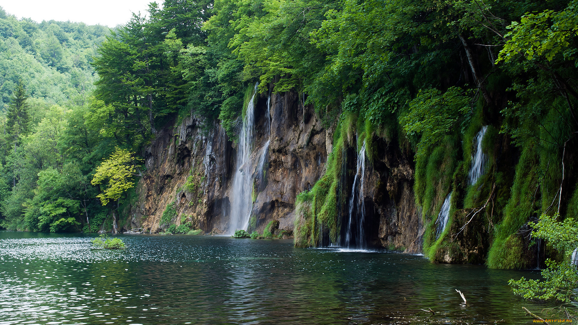 природа, водопады, озеро, вода, лес