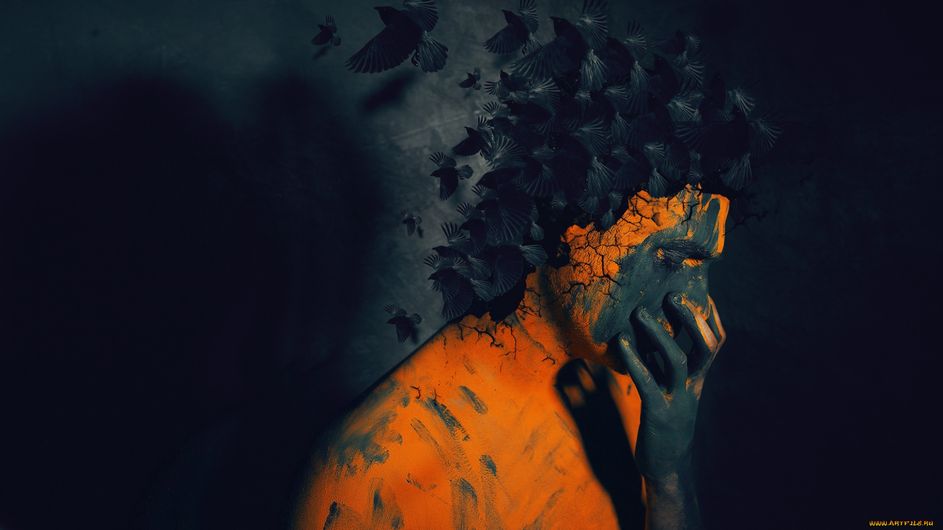 разное, компьютерный, дизайн, человек, птицы, фон, краска