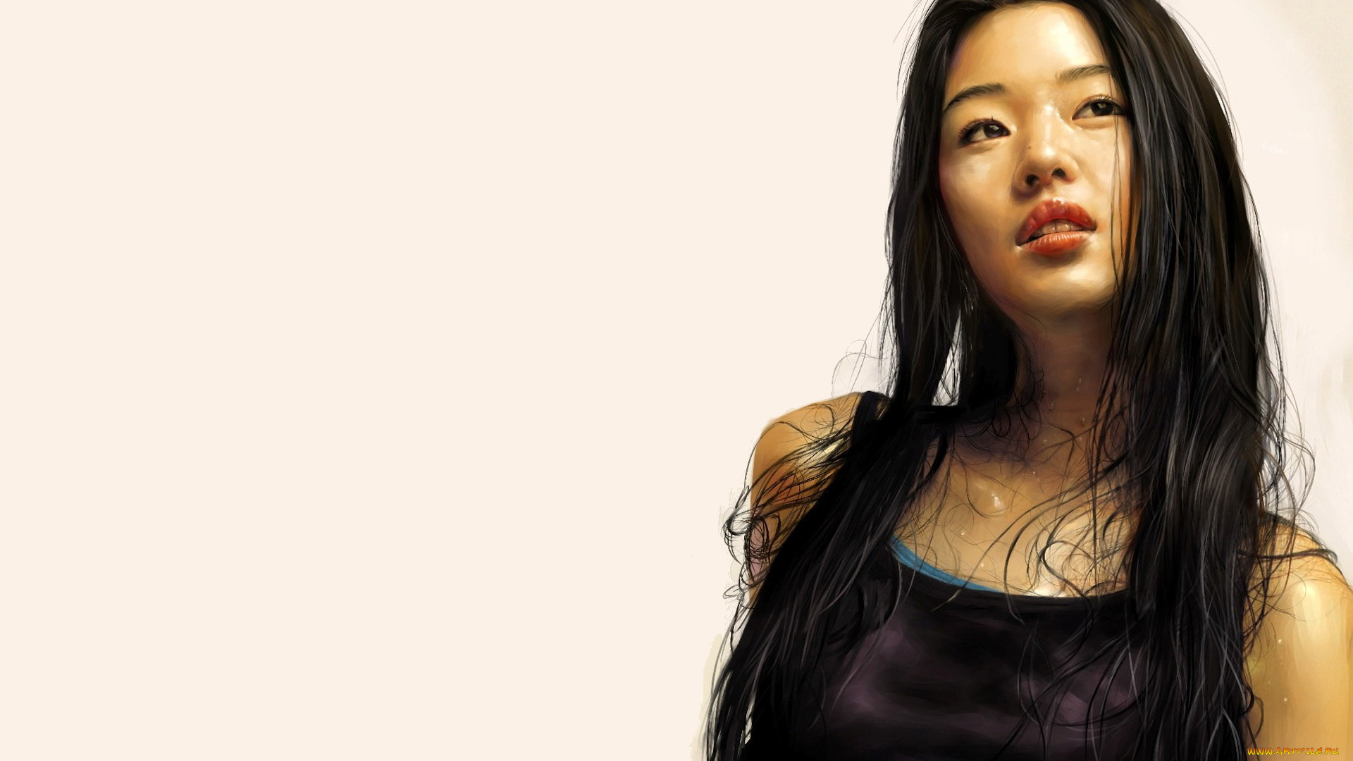 рисованное, люди, азиатка, майка, топ, девушка