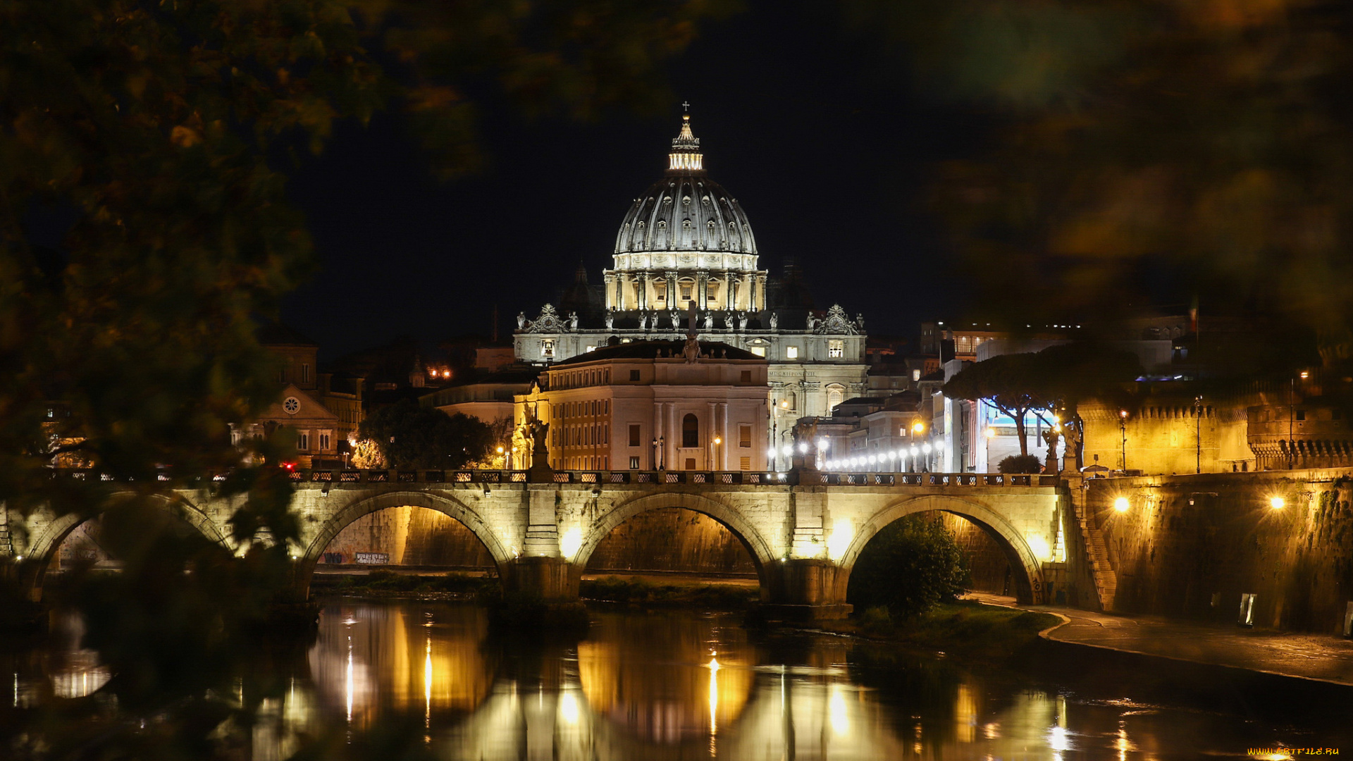 rome, , italy, города, рим, , ватикан, , италия, огни, мост, ночь