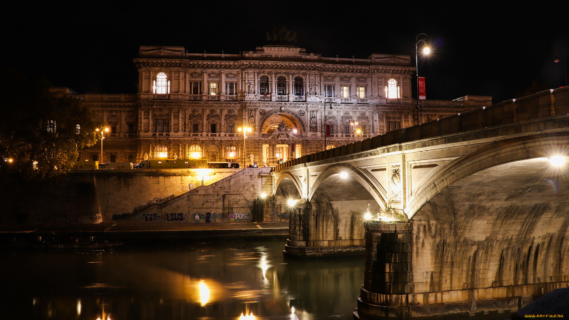 rome, , italy, города, рим, , ватикан, , италия, огни, мост, ночь