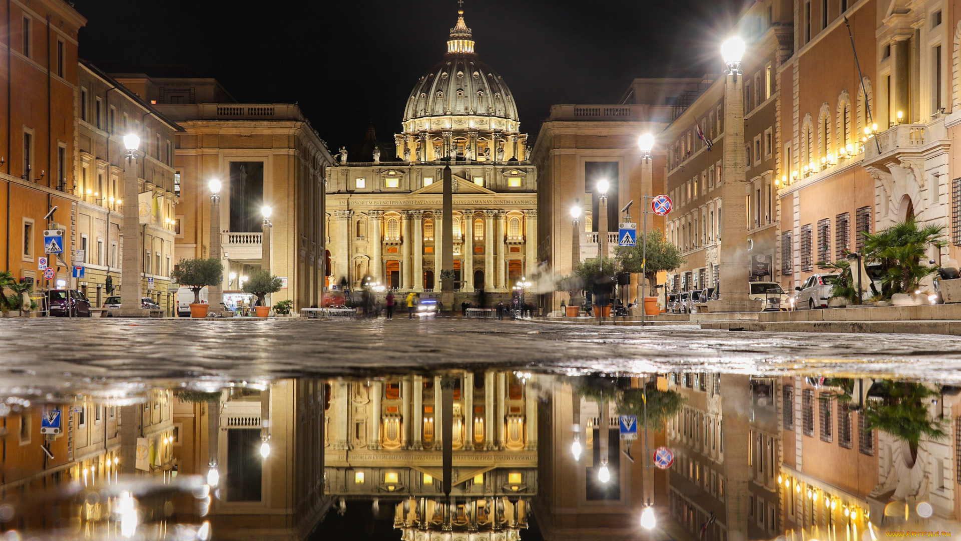 st, , peter`s, basilica, , vatican, города, рим, , ватикан, , италия, площадь, огни, ночь