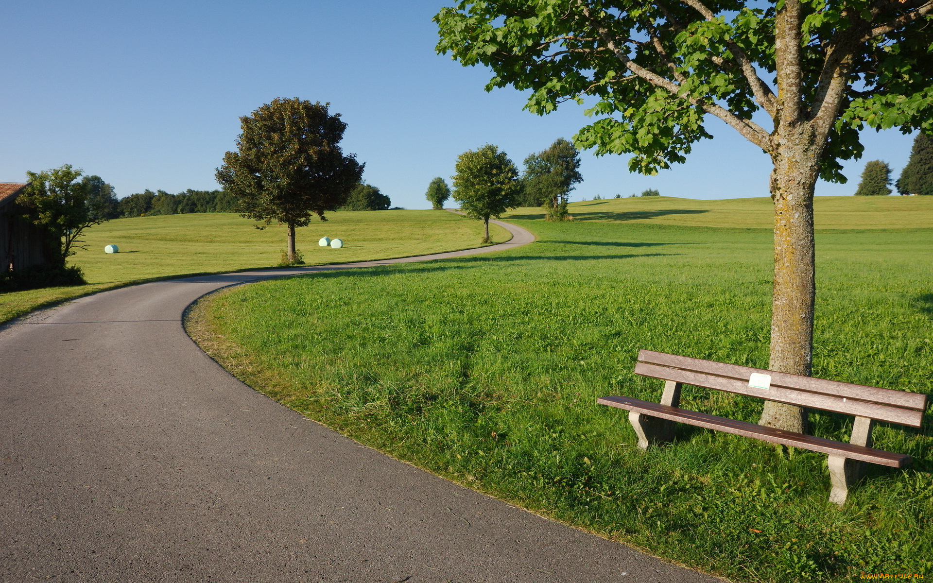 природа, дороги, дорога, лавочка, деревья
